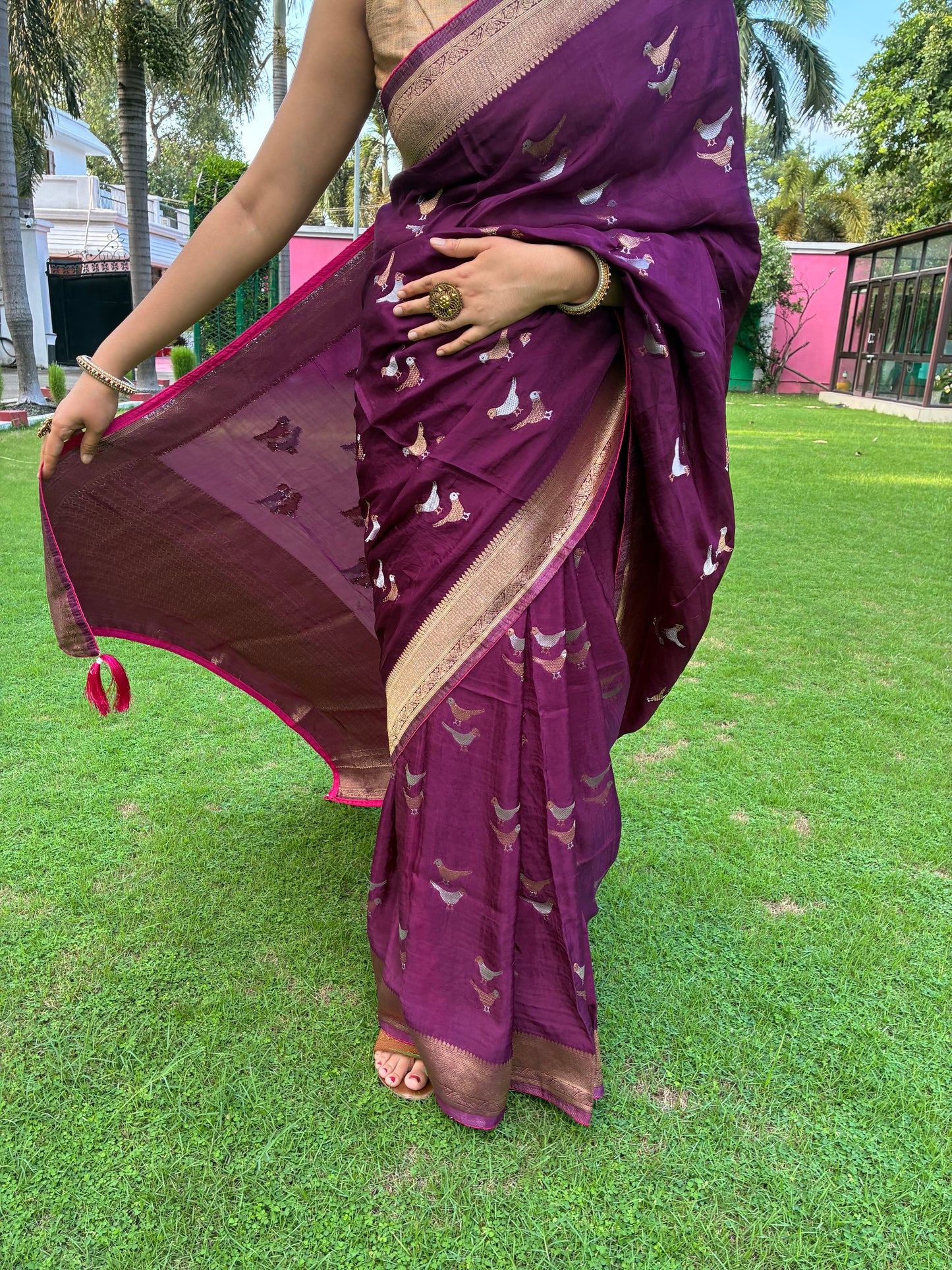 Purple Bird Dola Silk Saree