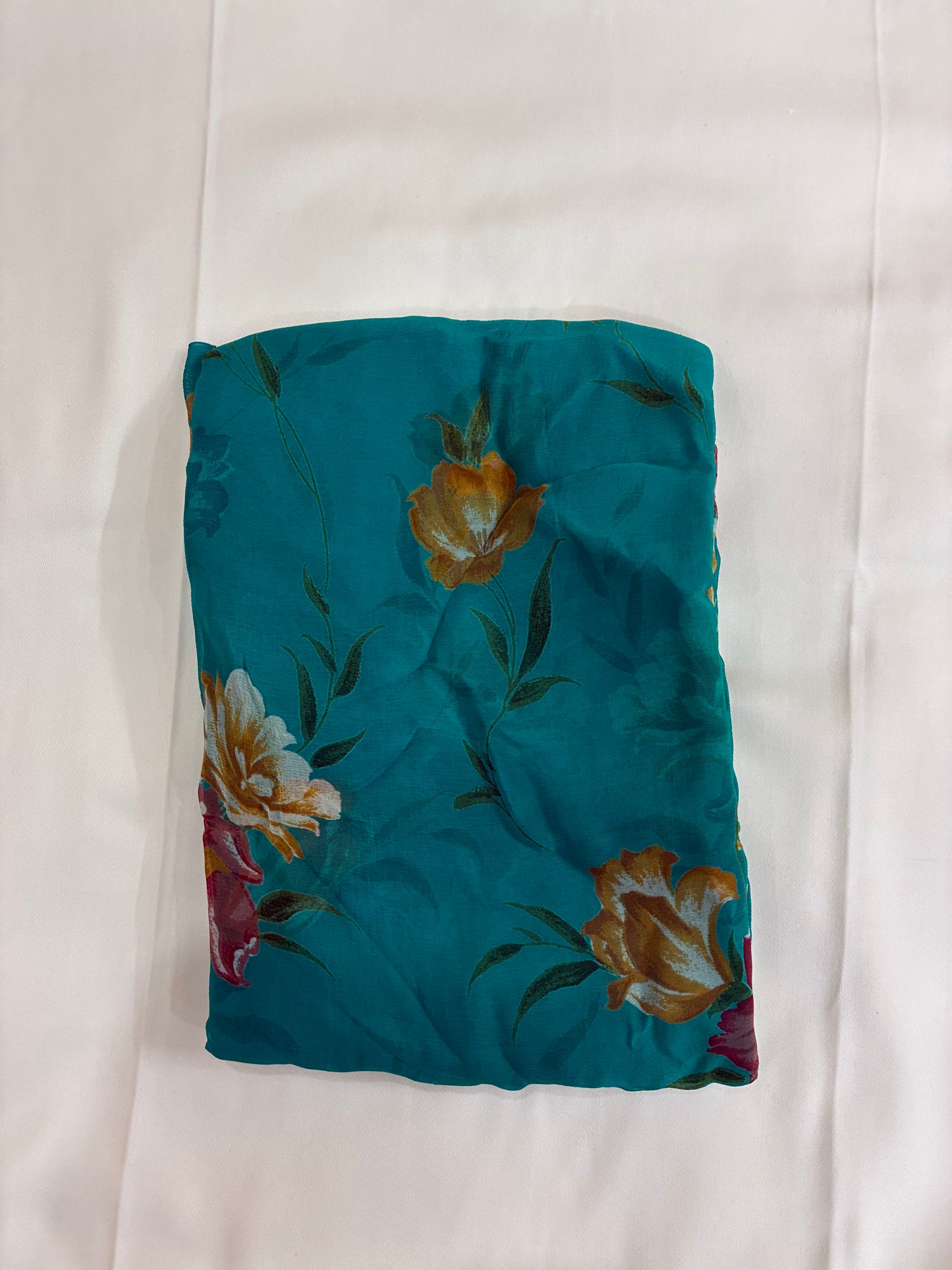 Blue Floral Semi Chiffon Saree
