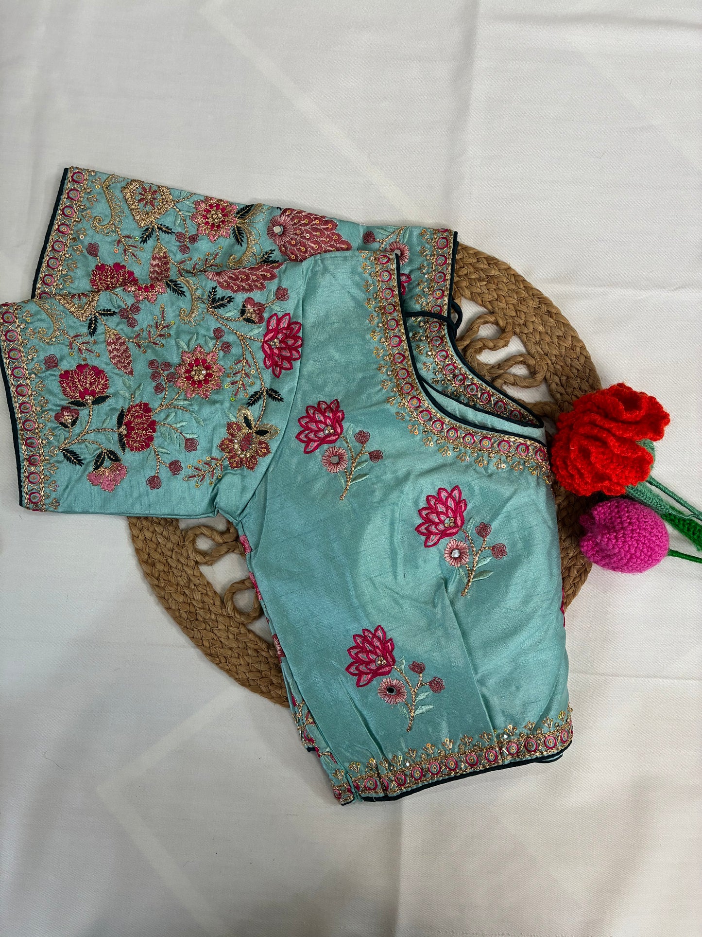 Blue Crushed Saree and Embroidered Blouse Combo