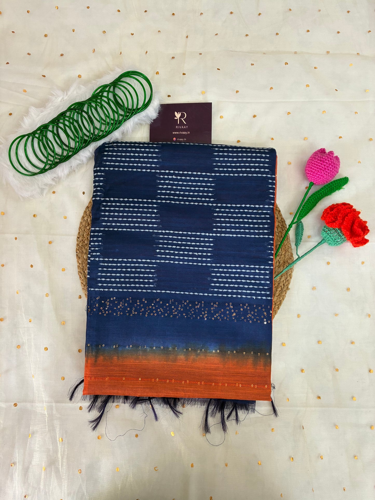 Orange Blue Striped Chanderi Cotton