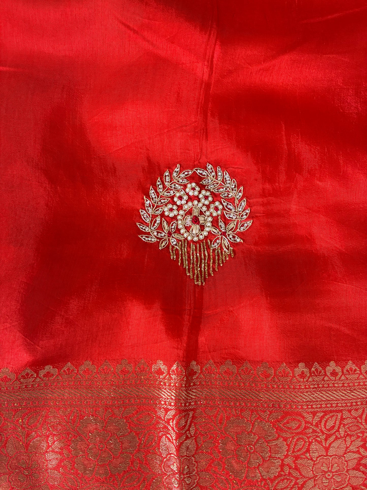 Orange Festive Chit Pallu Saree