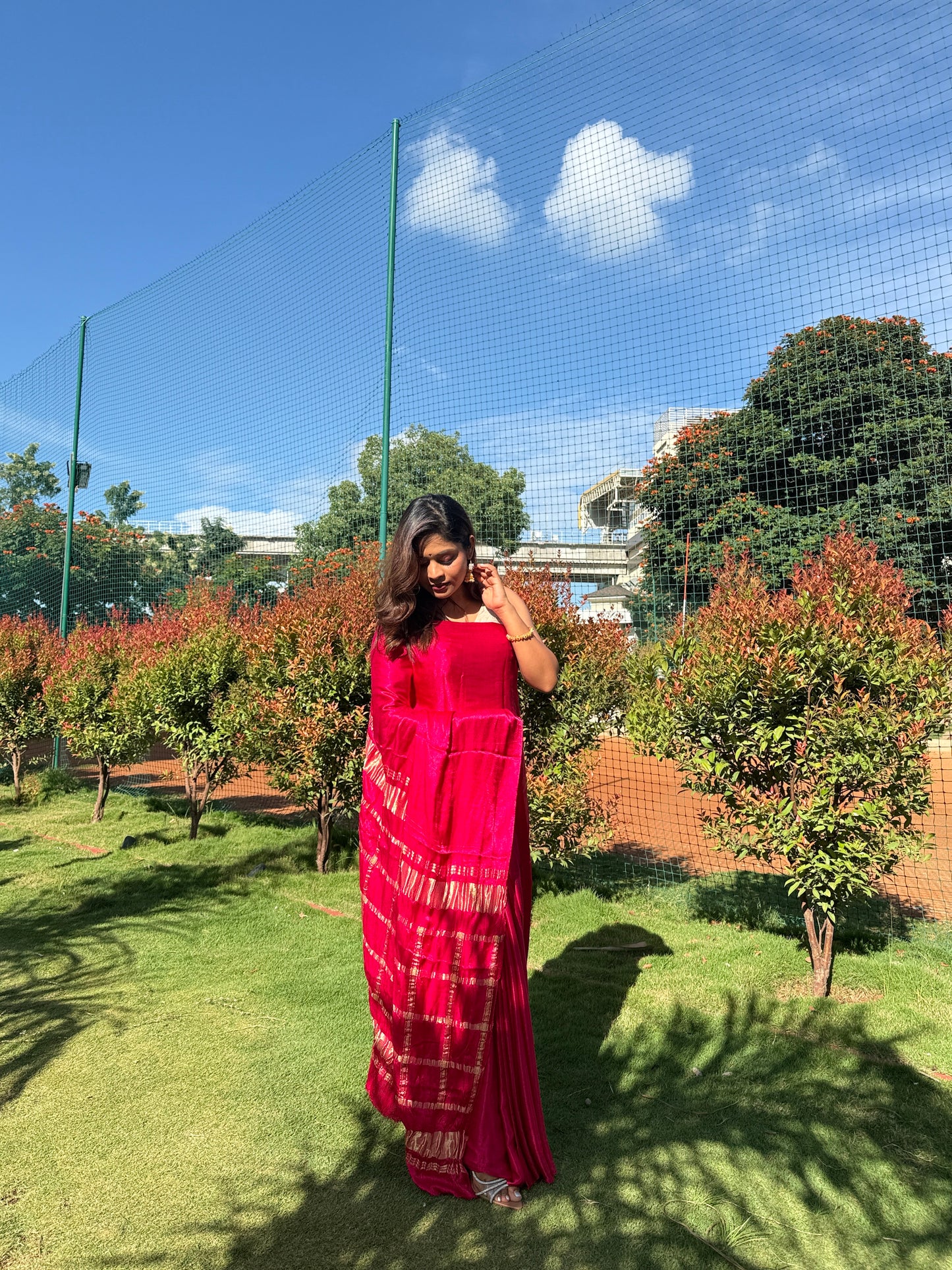 Pink Solid Gajji Silk Saree