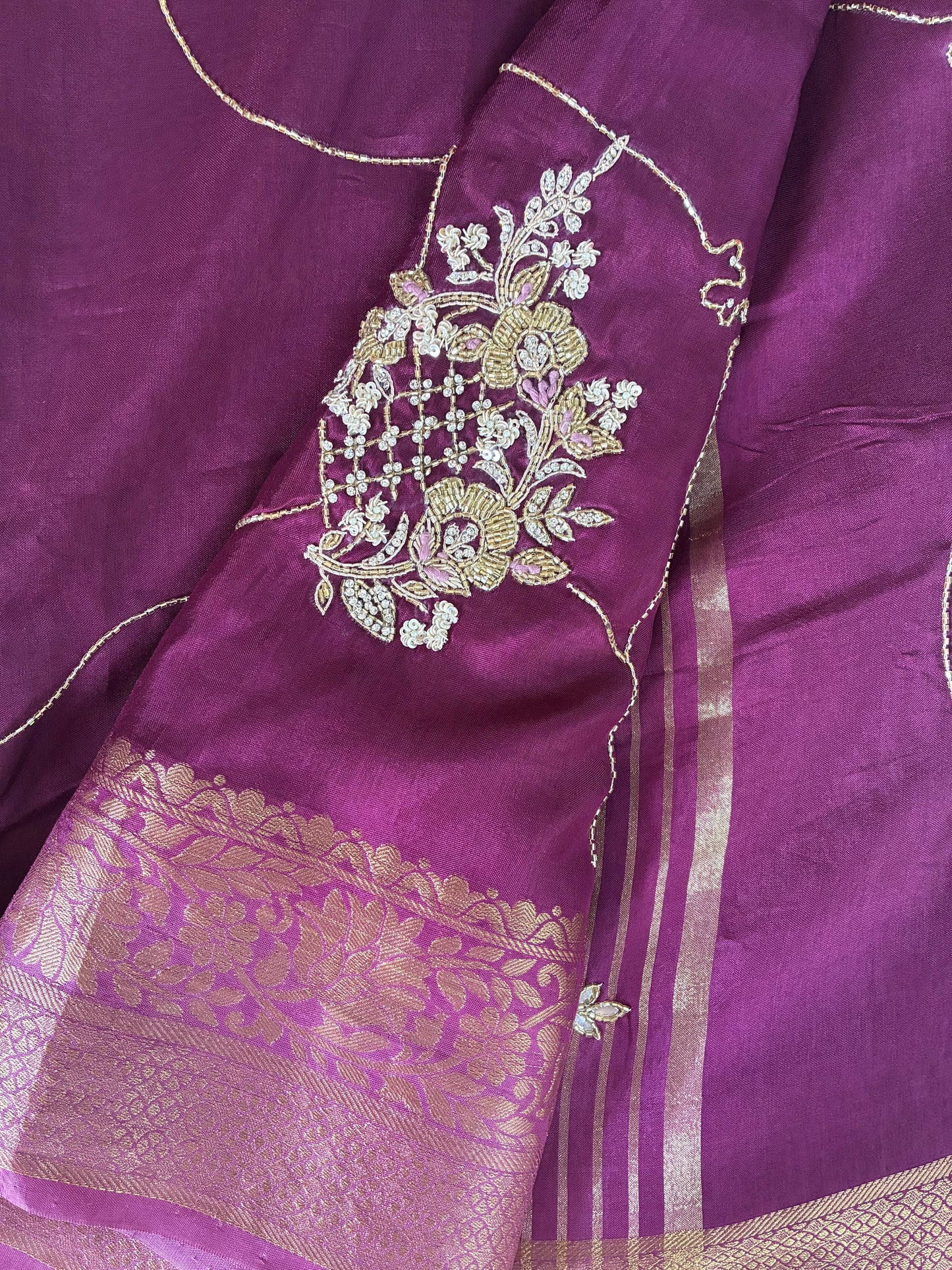 Purple Festive Chit Pallu Saree