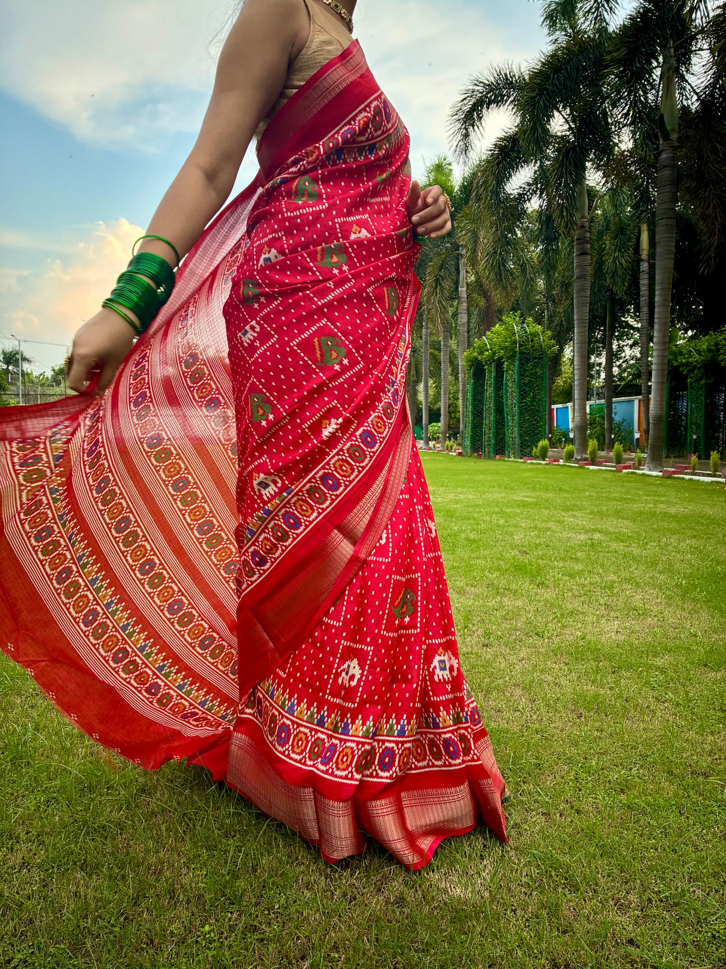 Red Pochampally Design Festive Saree