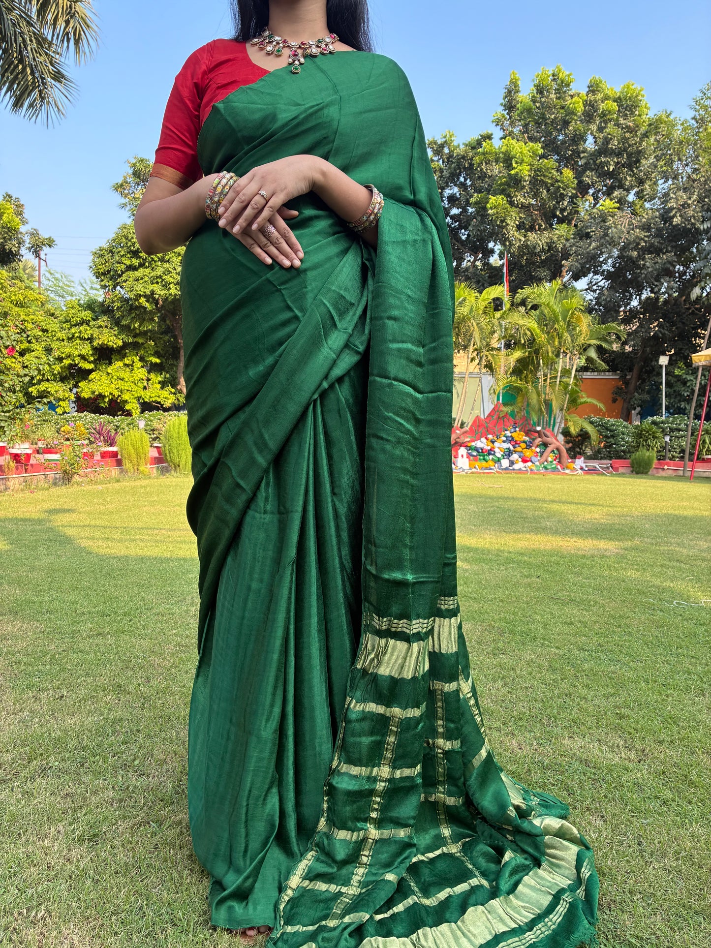 Green Solid Gajji Silk Saree