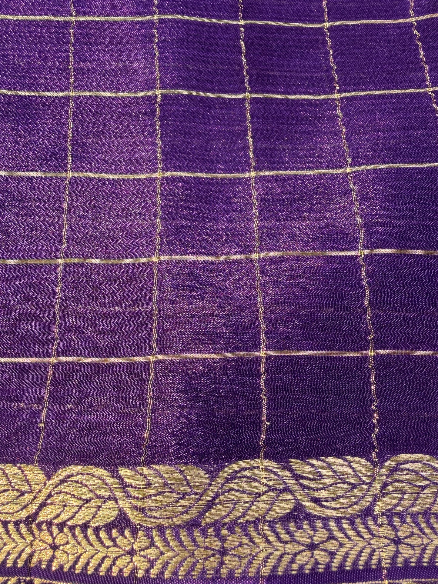 Purple Checkered Chiffon Saree