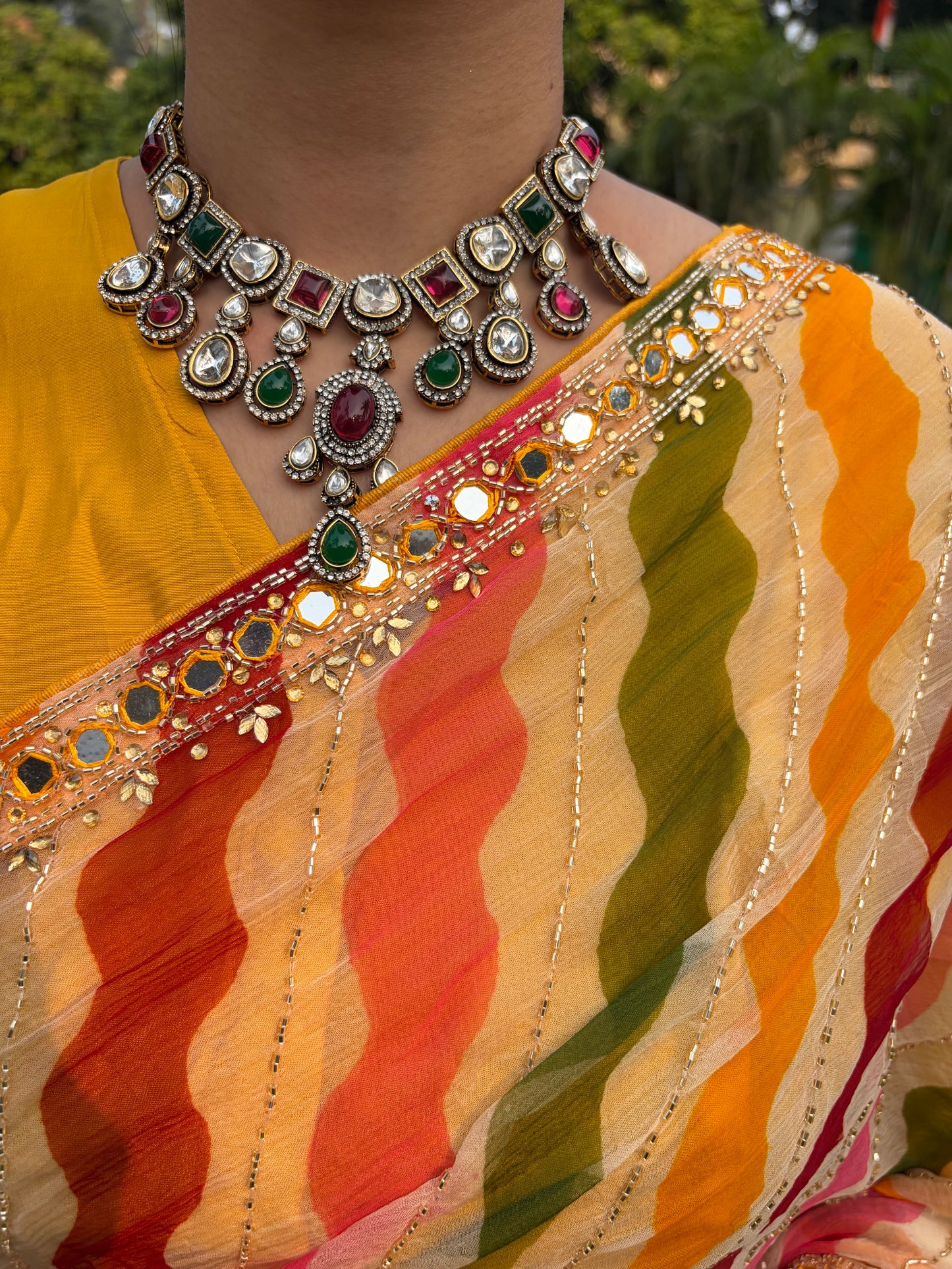 Multicolor Leheriya Work Chiffon Saree