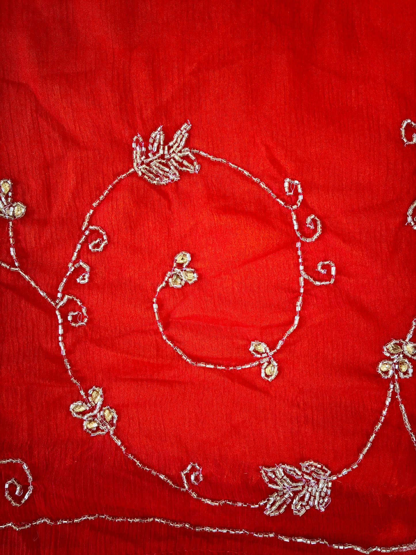 Red Kutdana Festive Semi Chiffon Saree