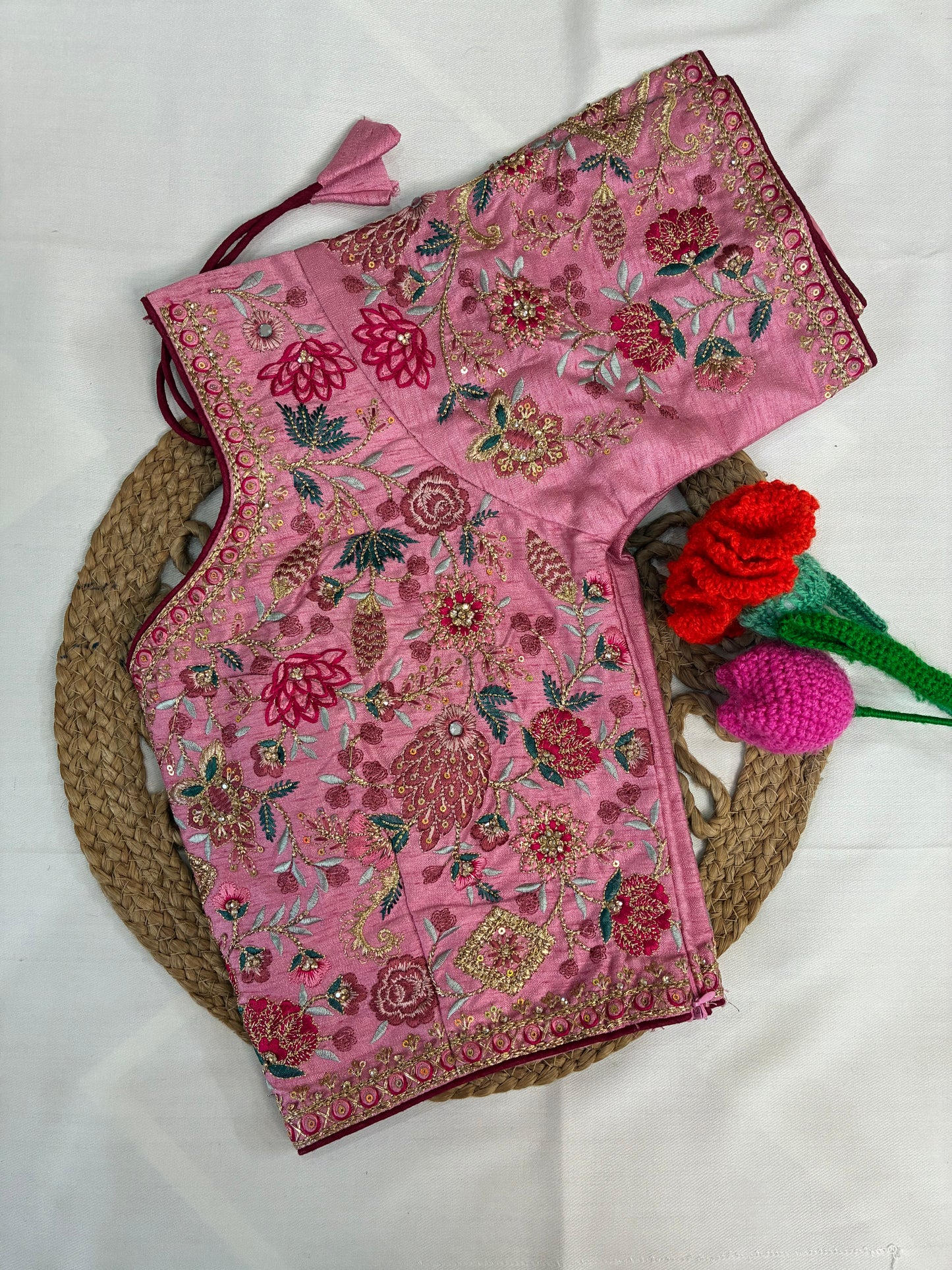 Maroon Crushed Saree and Embroidered Blouse Combo