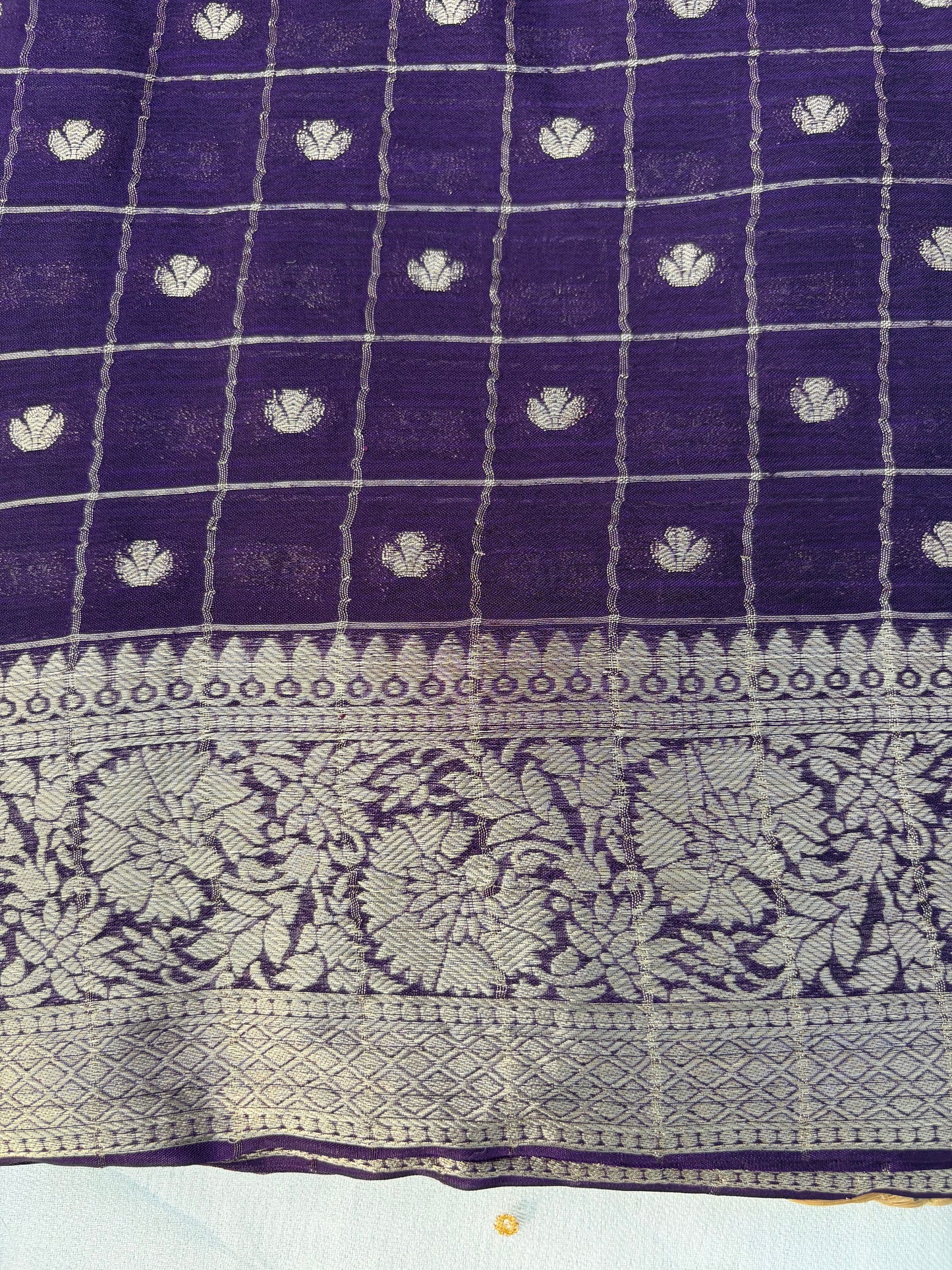 Purple Checkered Butti Chinon Saree