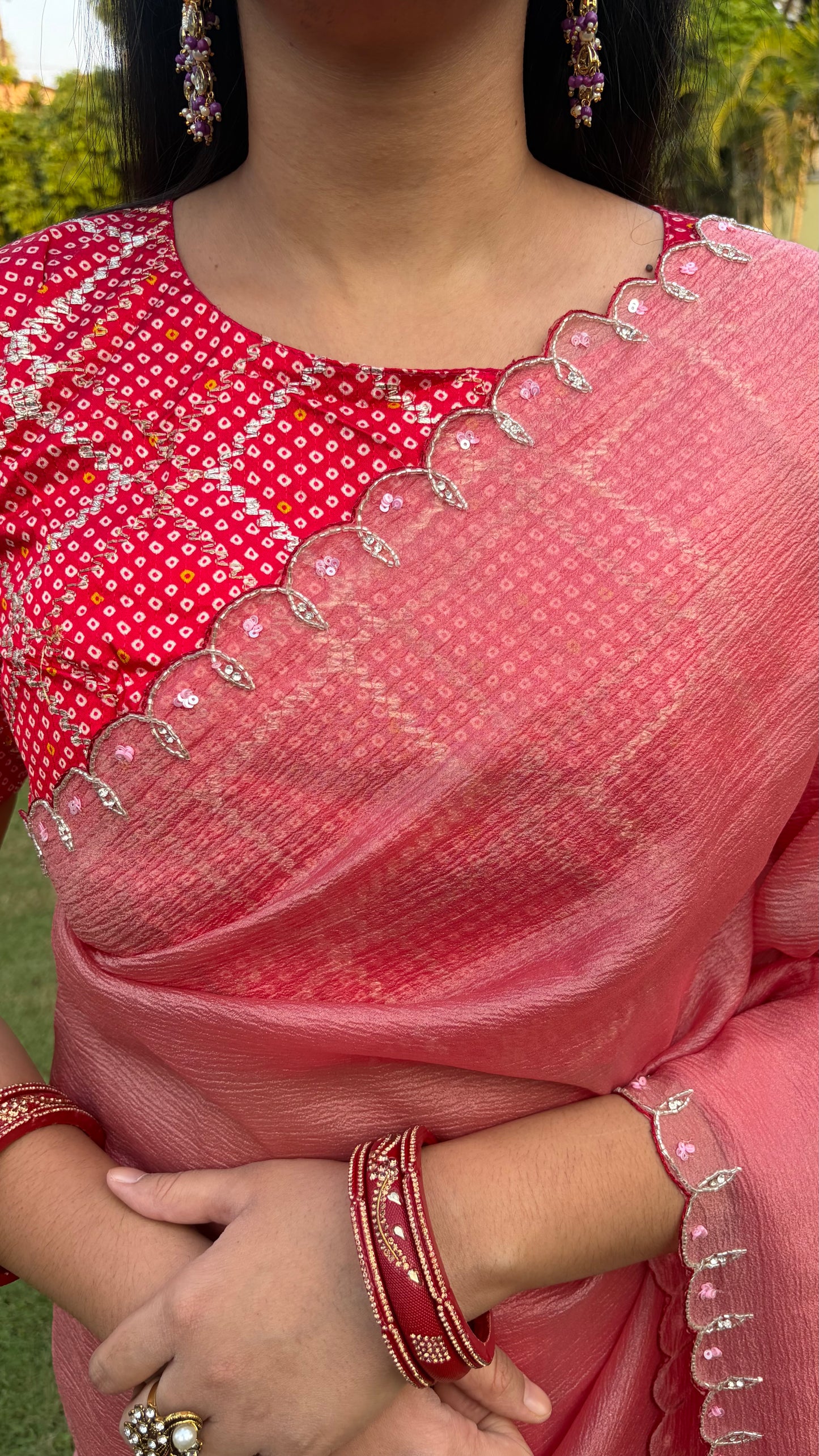 Pink Saree and Blouse Combo