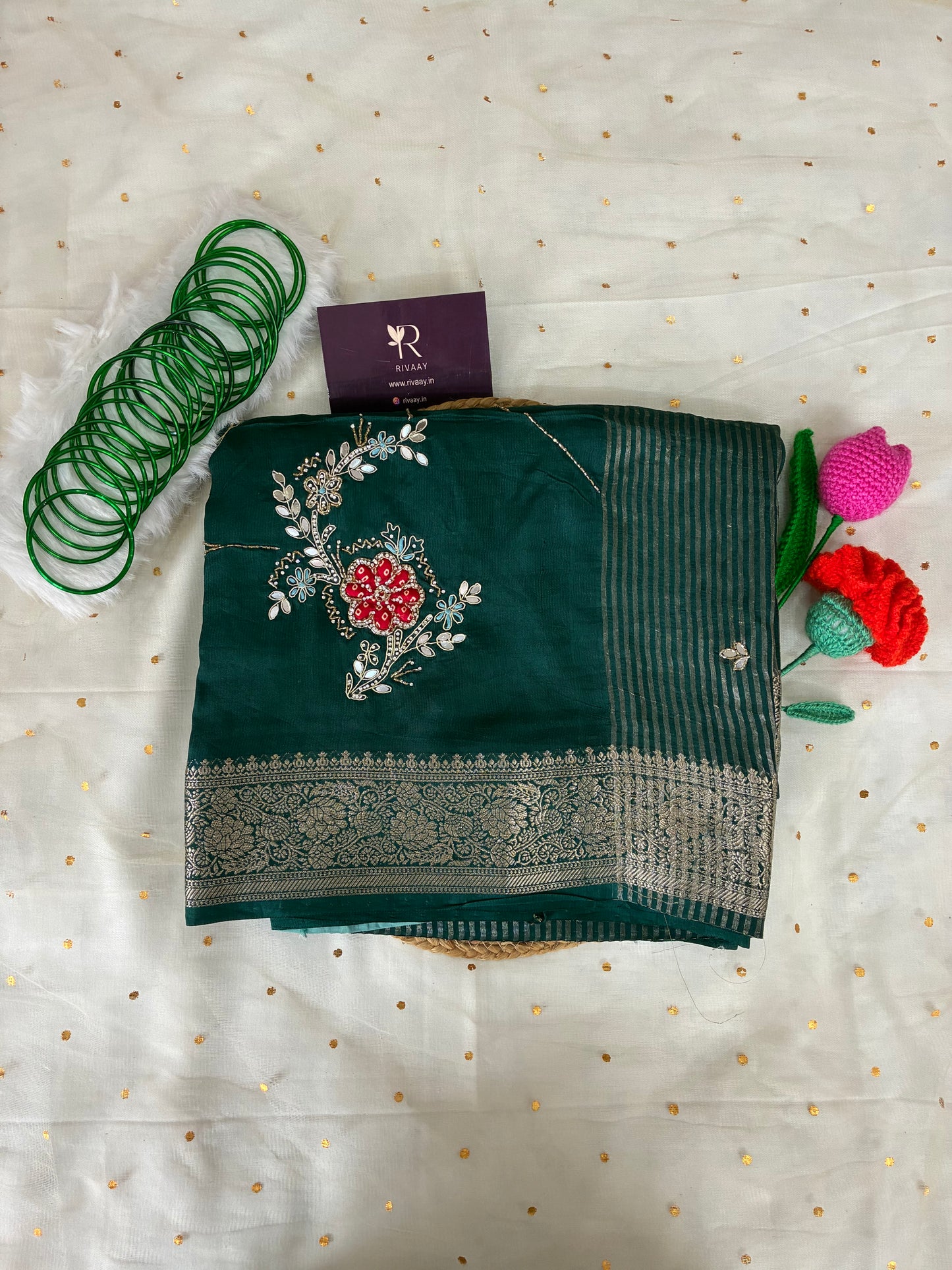 Green Festive Chit Pallu Saree