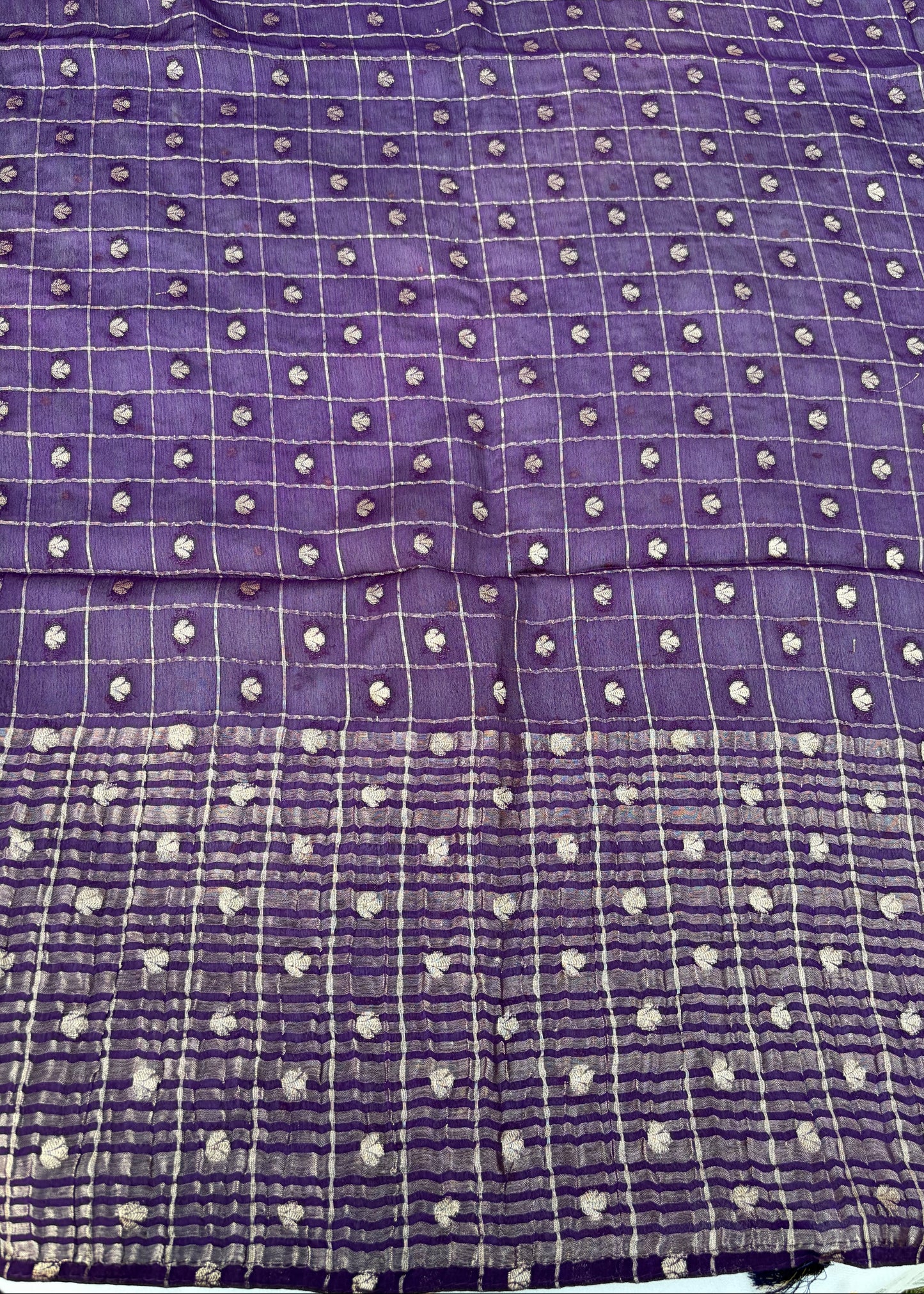 Purple Checkered Butti Chinon Saree