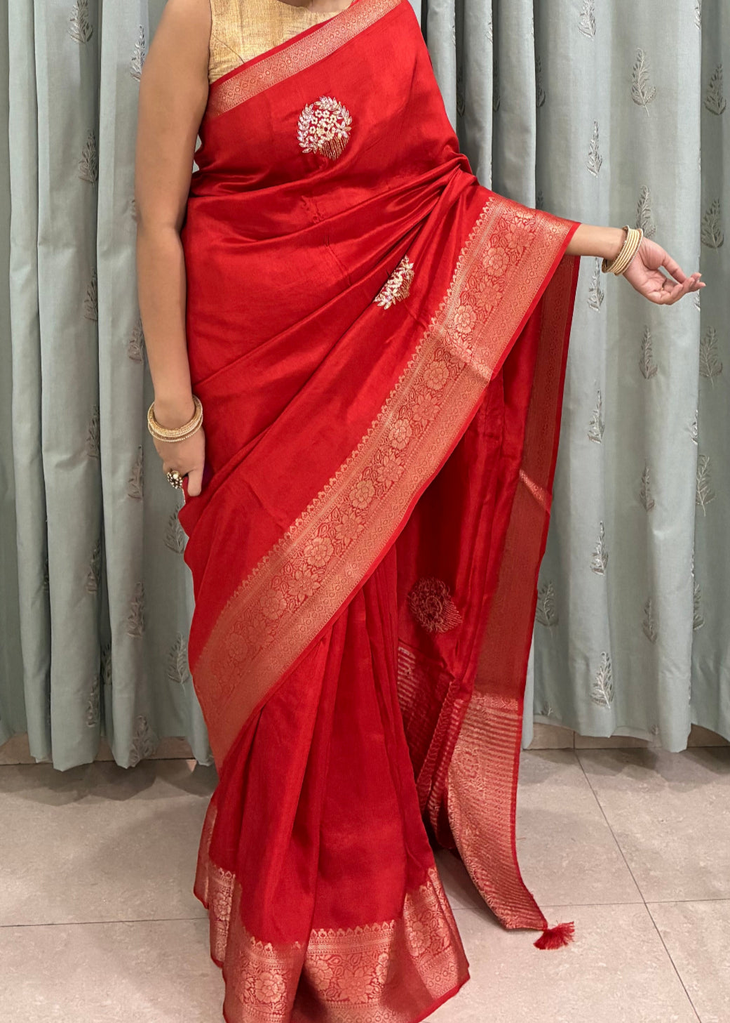 Orange Festive Chit Pallu Saree