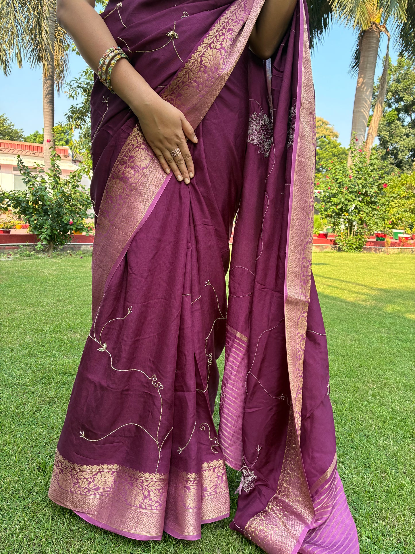 Purple Festive Chit Pallu Saree