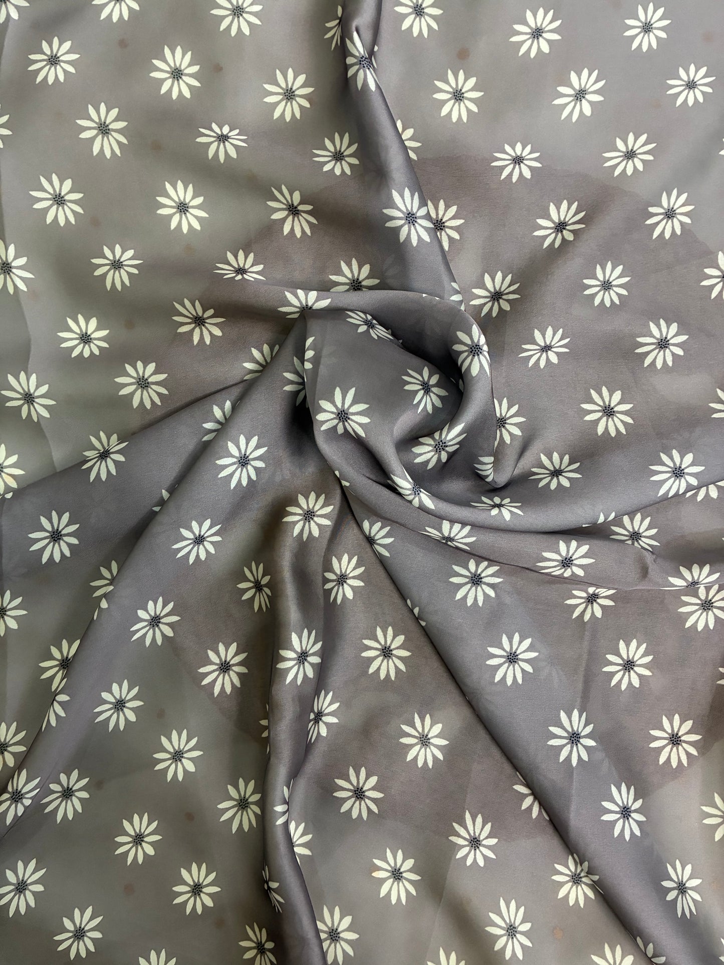 White Purple Floral Pastel Crepe Satin Saree
