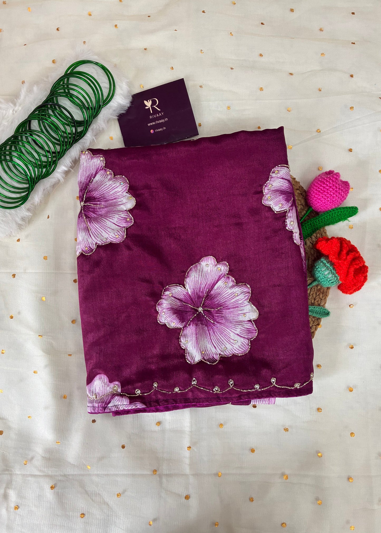 Purple Floral Chinon Saree