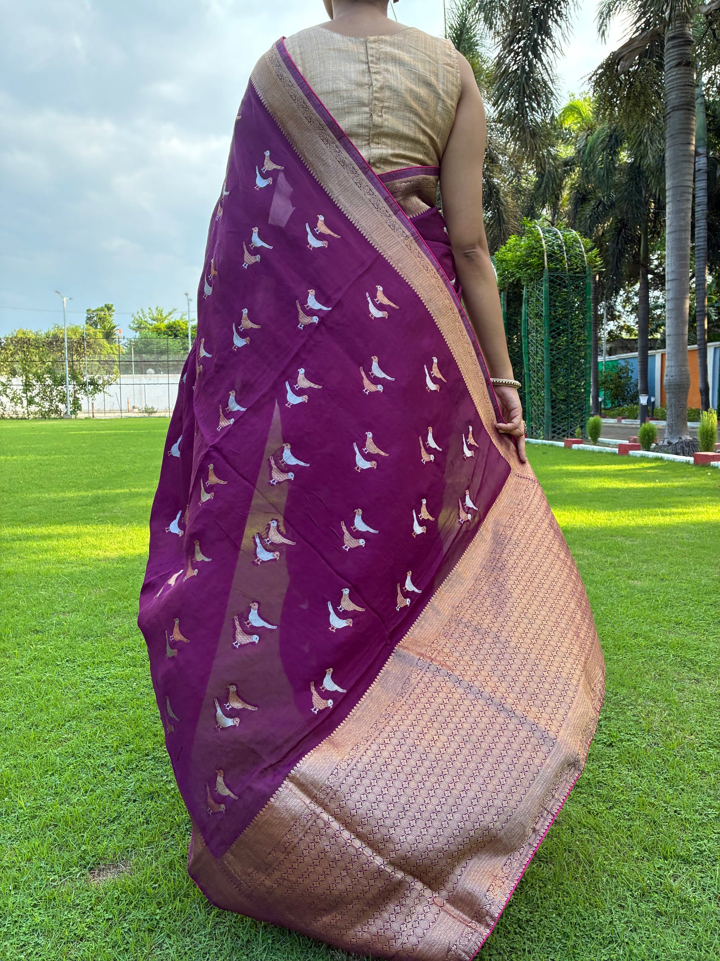 Purple Bird Dola Silk Saree