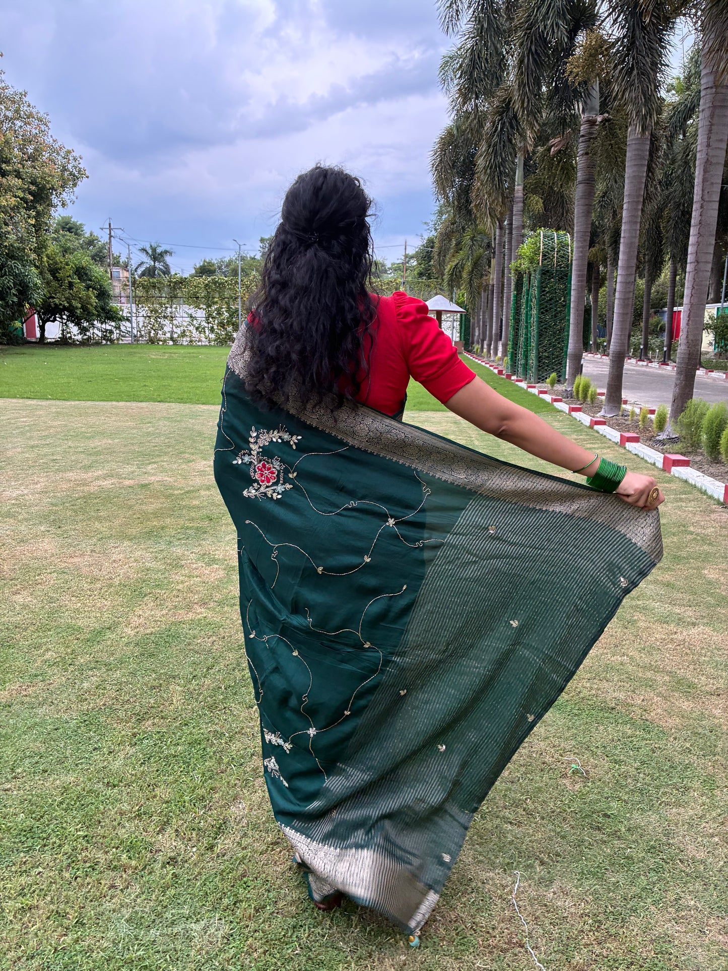 Green Festive Chit Pallu Saree