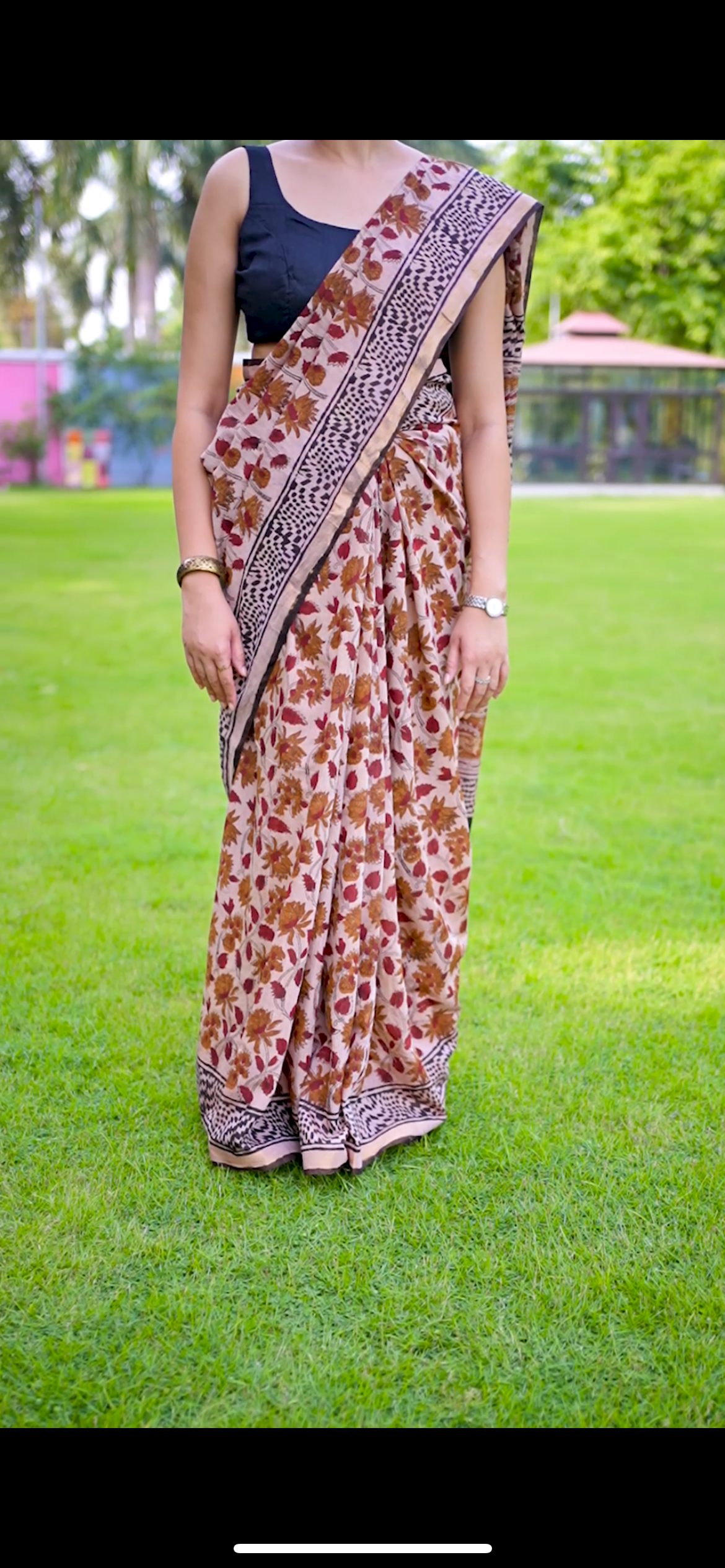 Khadika- Brown Floral Chanderi Printed
