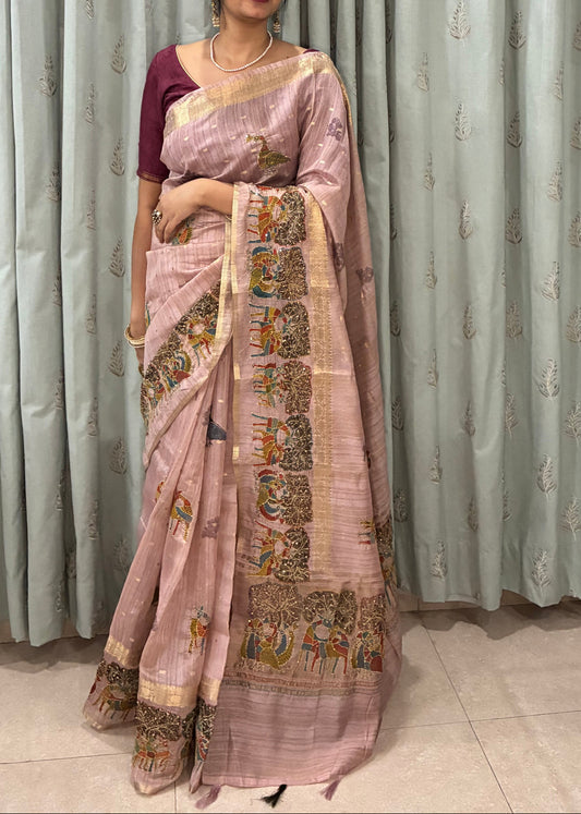 Pastel Kantha Work Saree