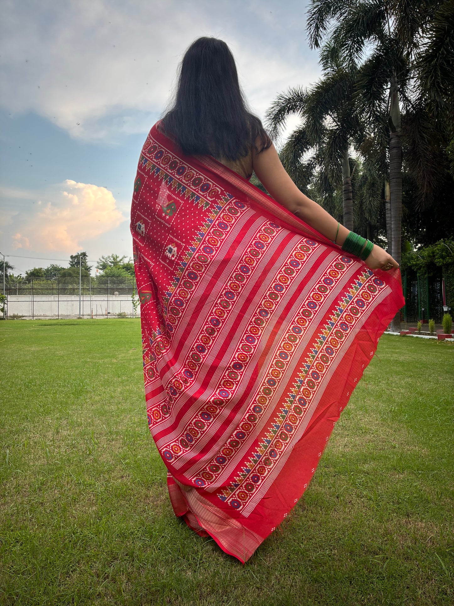 Red Pochampally Design Festive Saree
