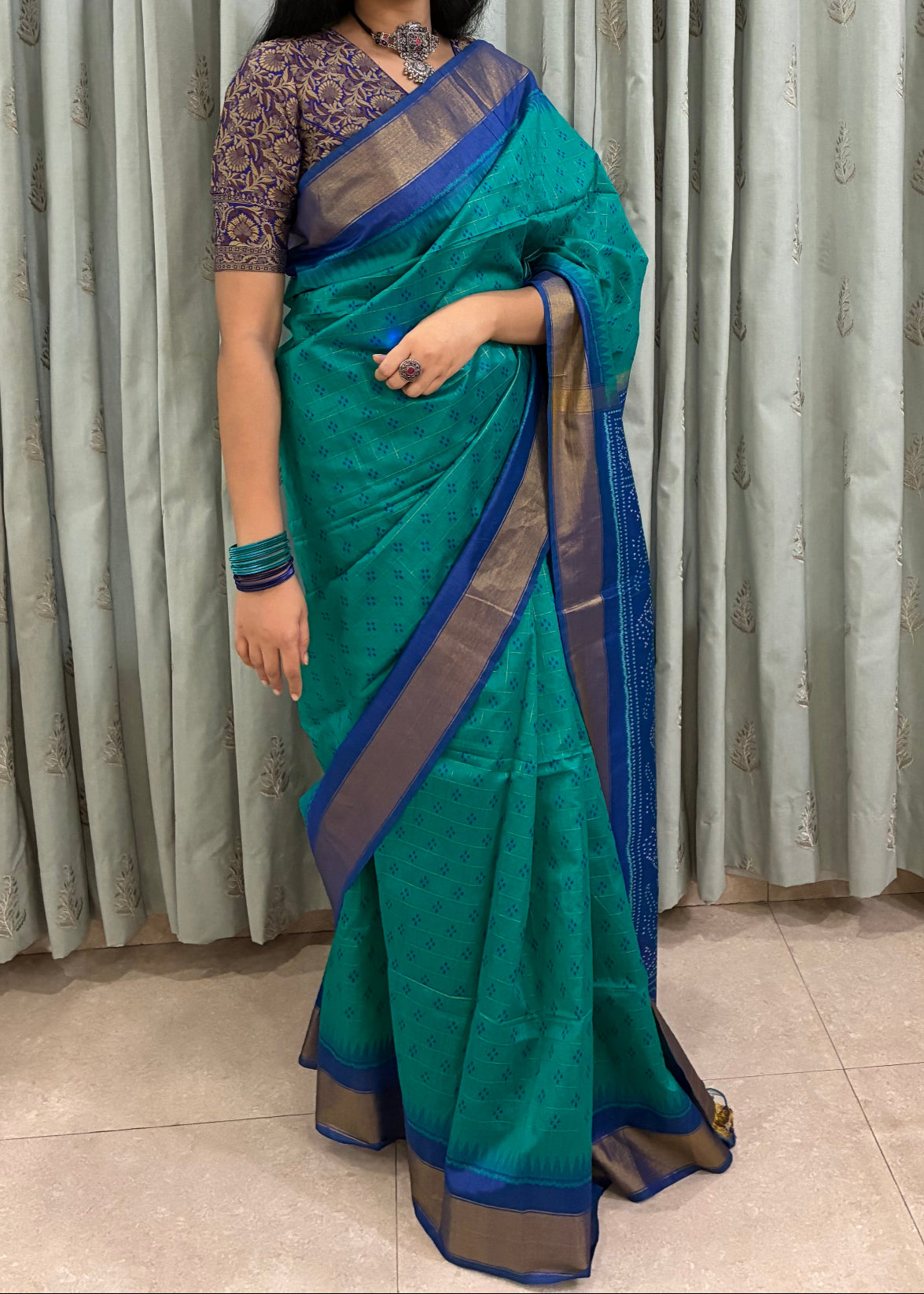 Blue Butti Weaving Chunari Pallu Chanderi Silk Saree