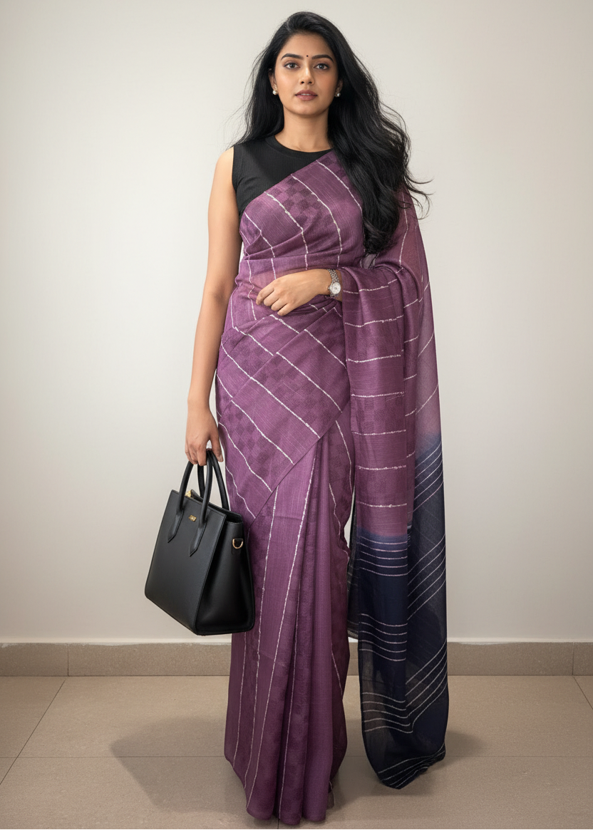 Purple Striped Chanderi Cotton