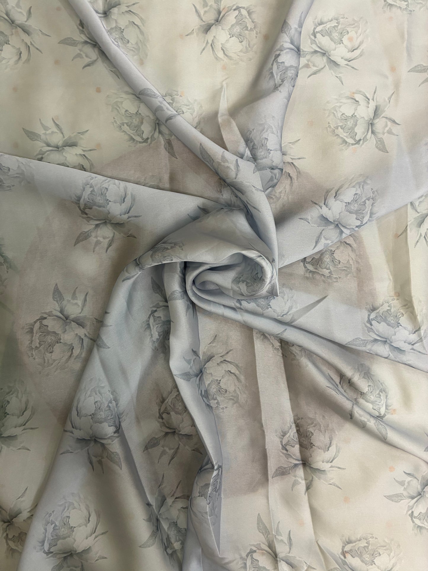 Grey Black Floral Pastel Crepe Satin Saree