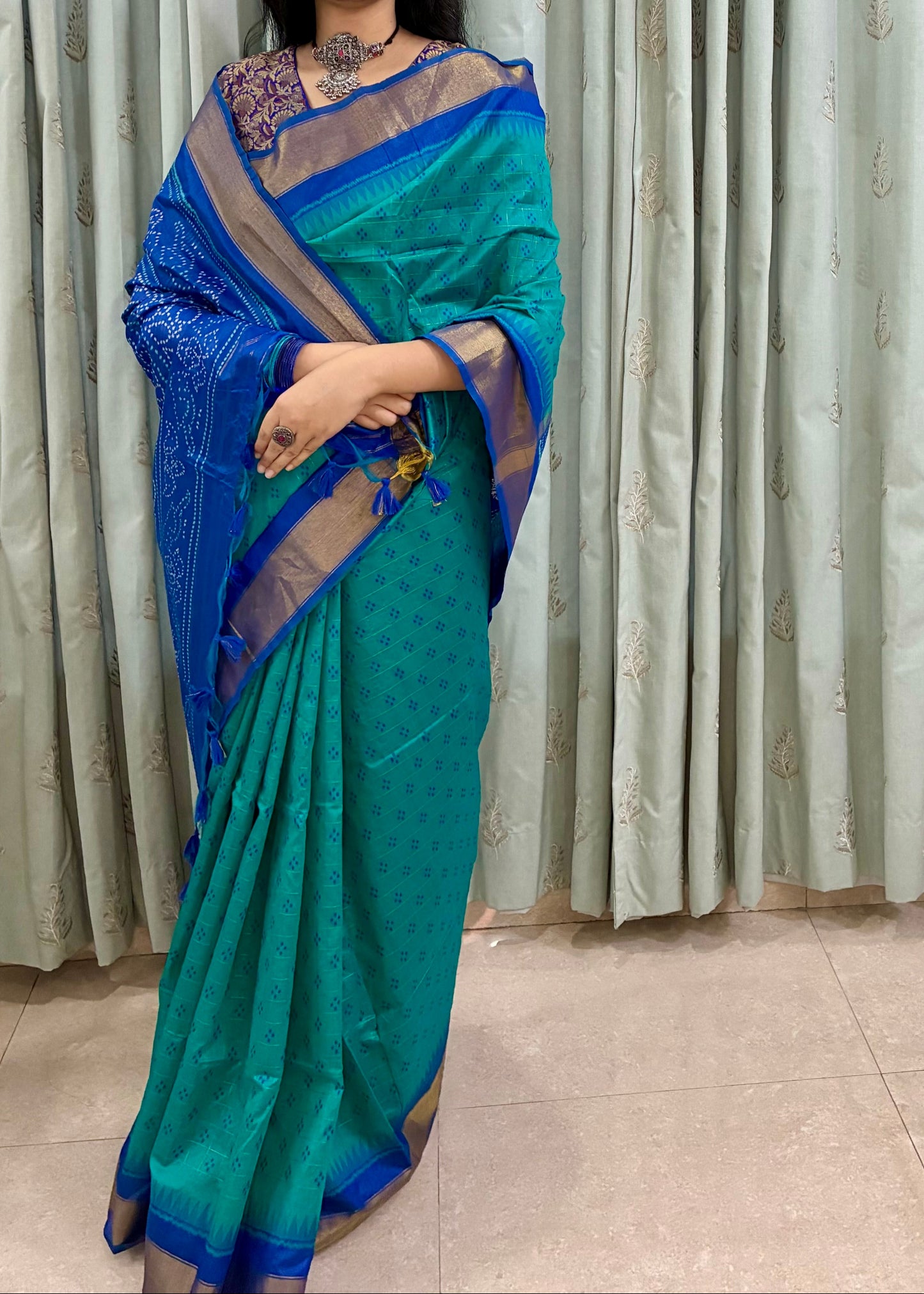 Blue Butti Weaving Chunari Pallu Chanderi Silk Saree