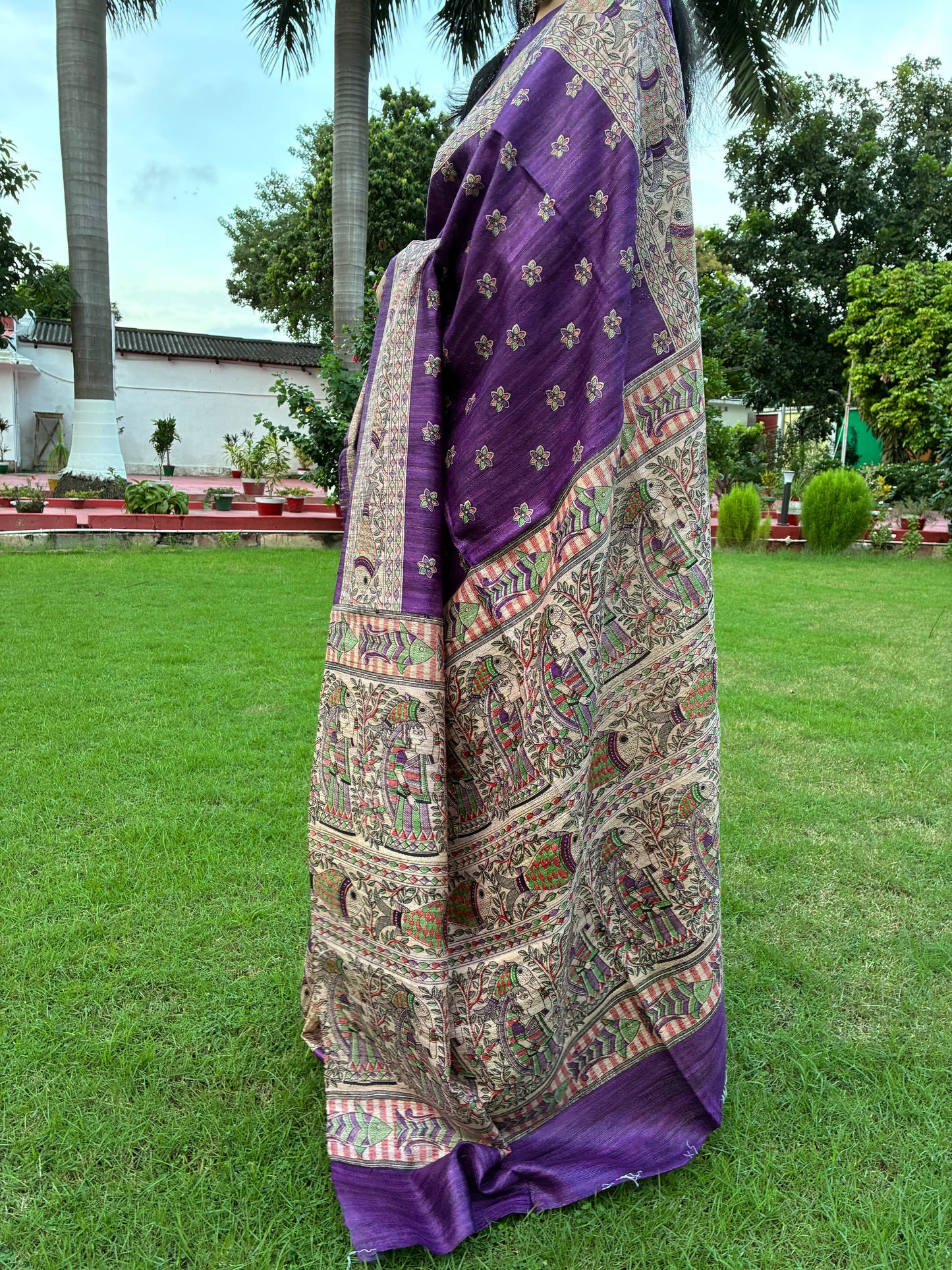 Purple Bhagalpuri Ghicha Silk With Madhubani Print Saree