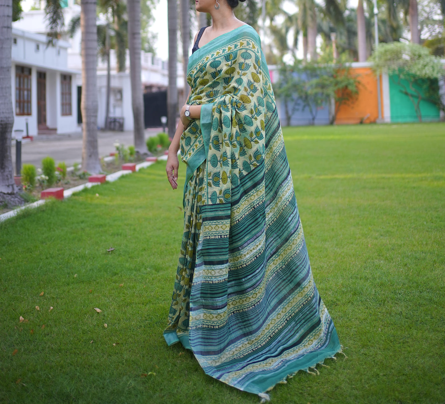 Green Linen Cotton Saree
