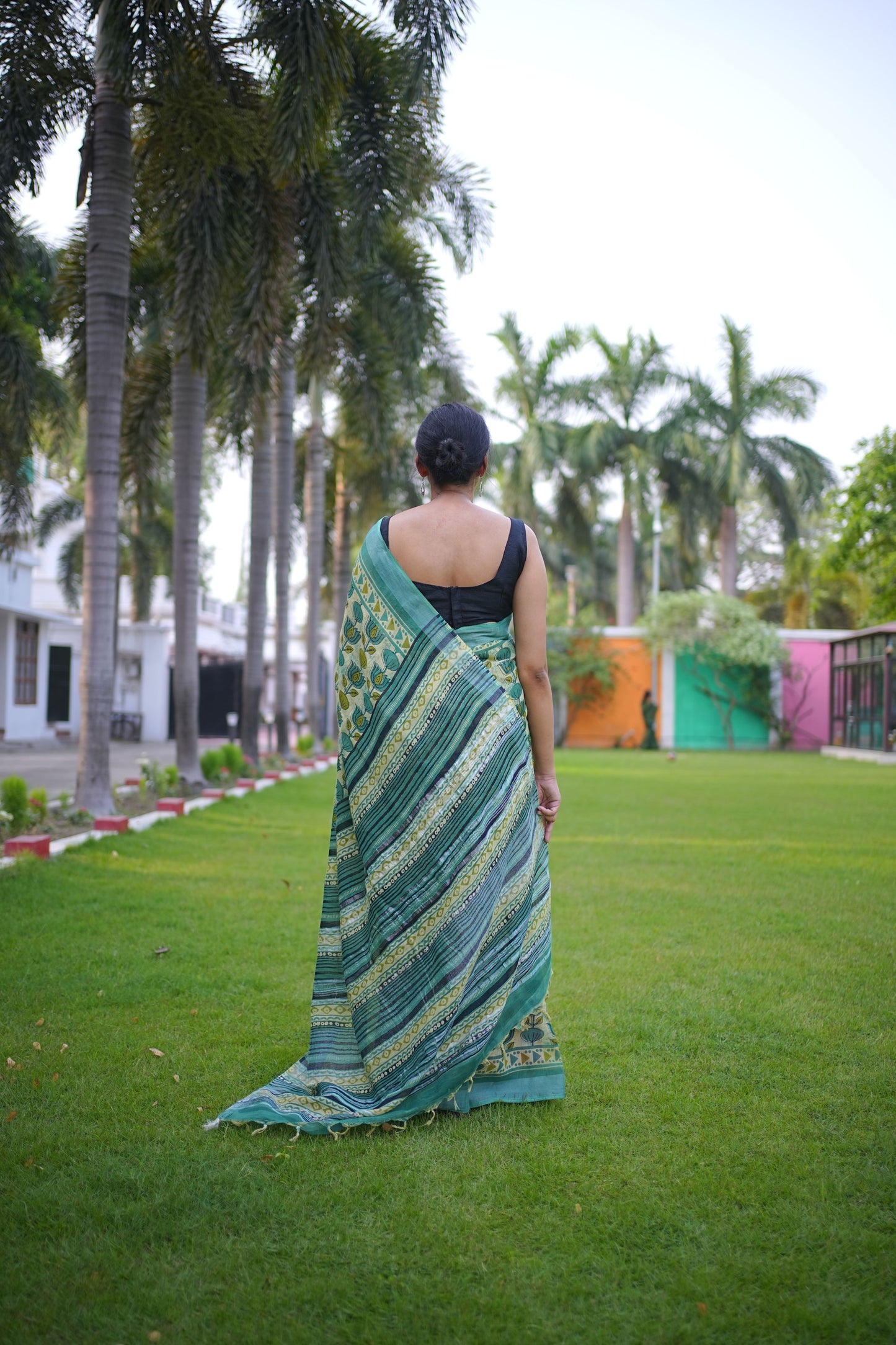 Green Linen Cotton Saree