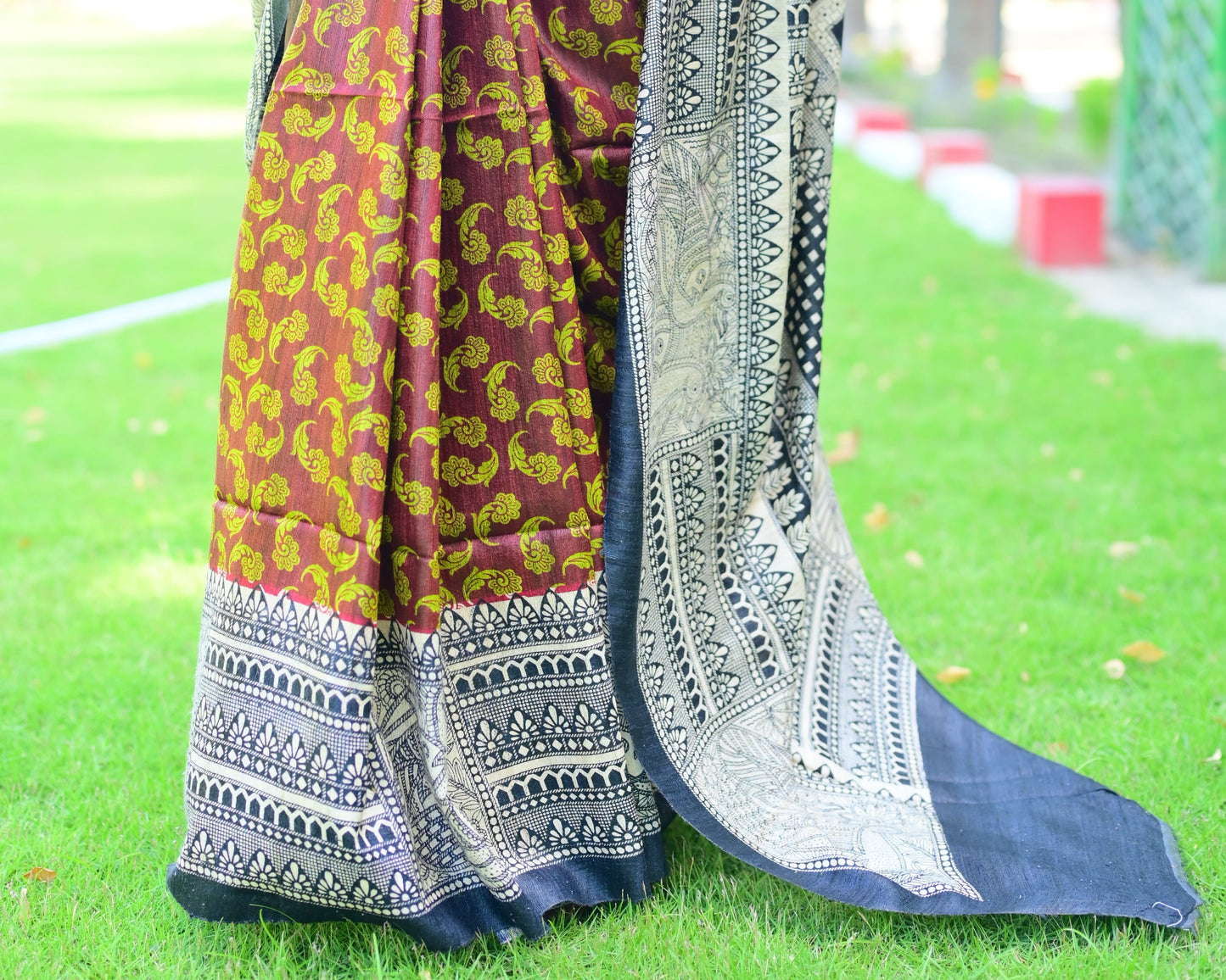 Mridaa-  Black & Brown Bhagalpuri Ghicha Silk with Madhubani Print