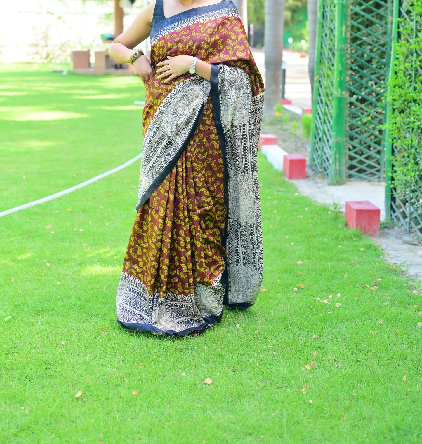 Mridaa-  Black & Brown Bhagalpuri Ghicha Silk with Madhubani Print