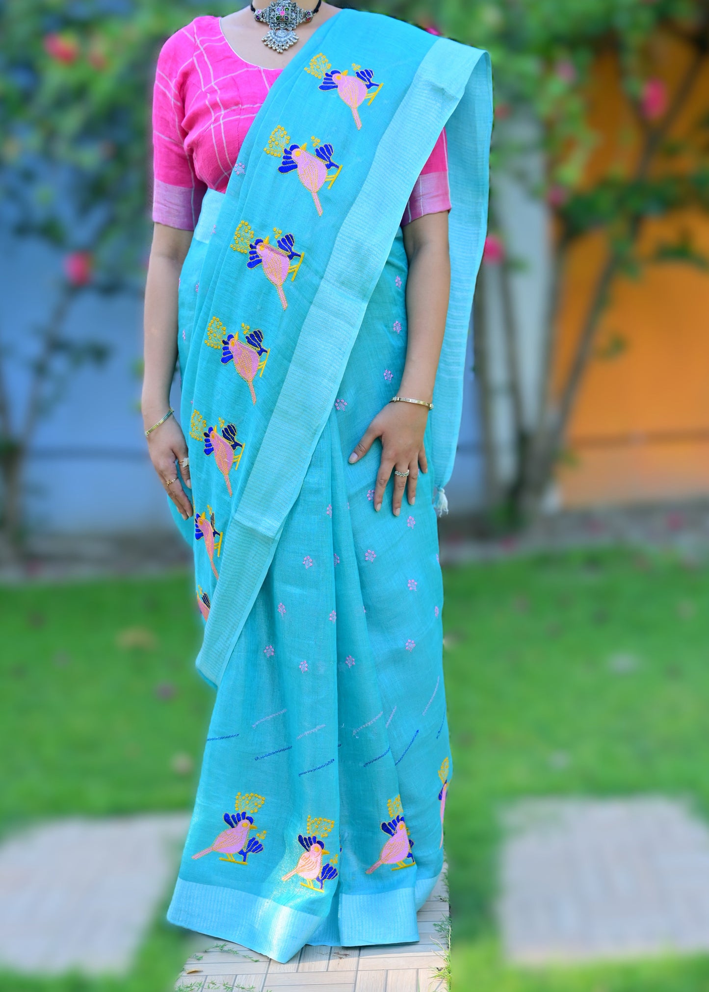 Neel- Pakhi Blue Tissue Linen
