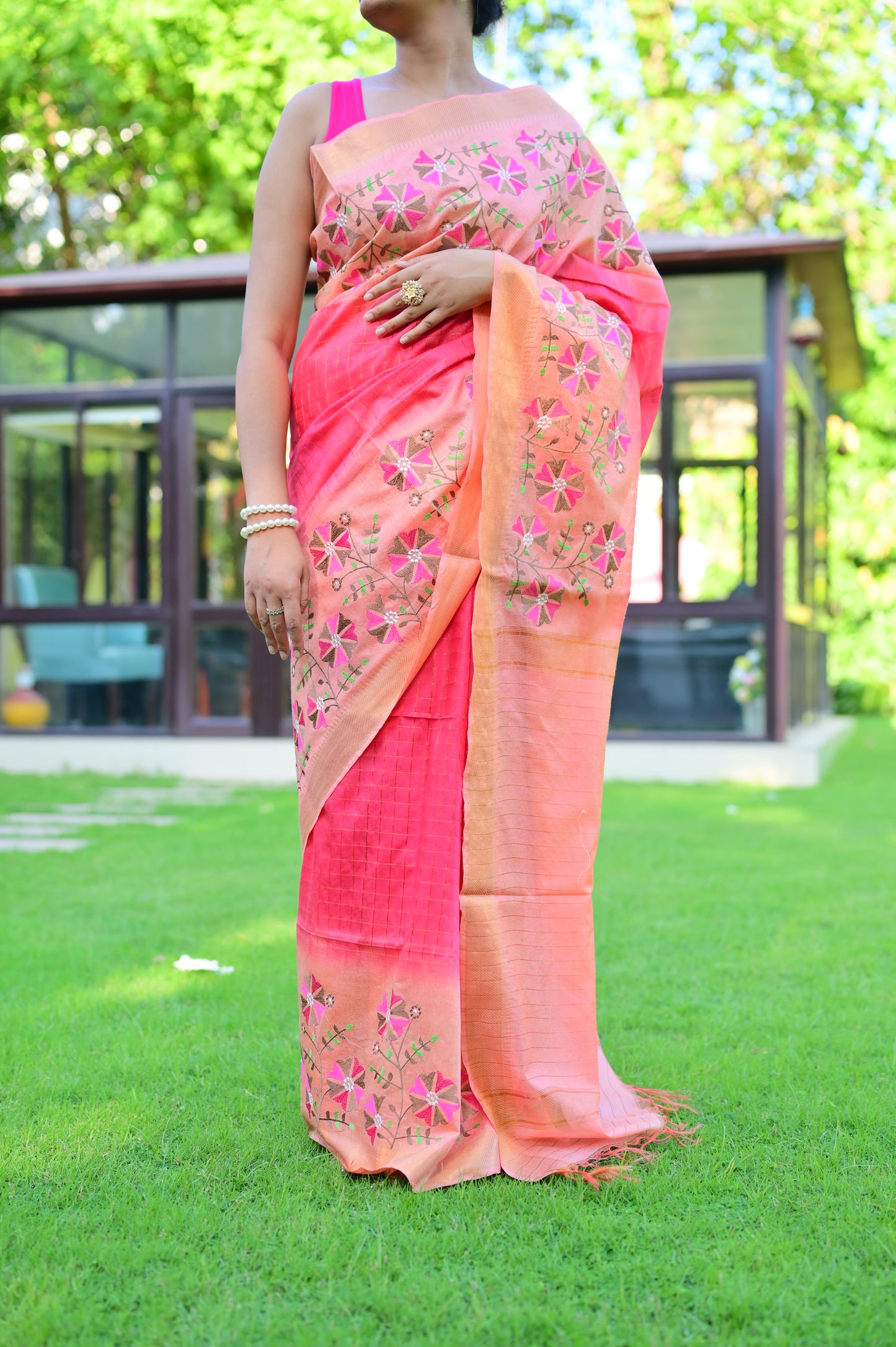 Gulraaz- Peach and Pink Chanderi Silk