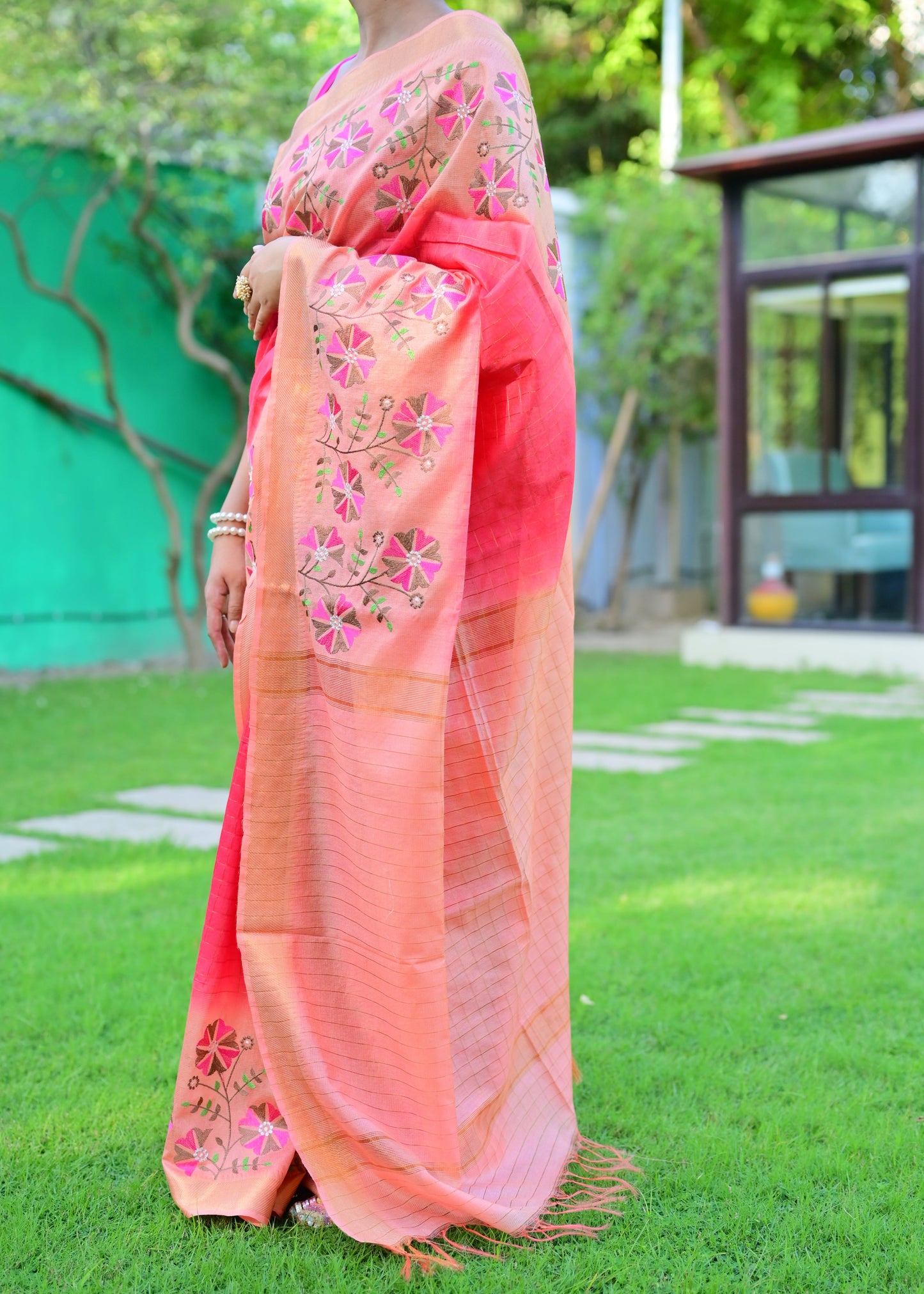 Gulraaz- Peach and Pink Chanderi Silk
