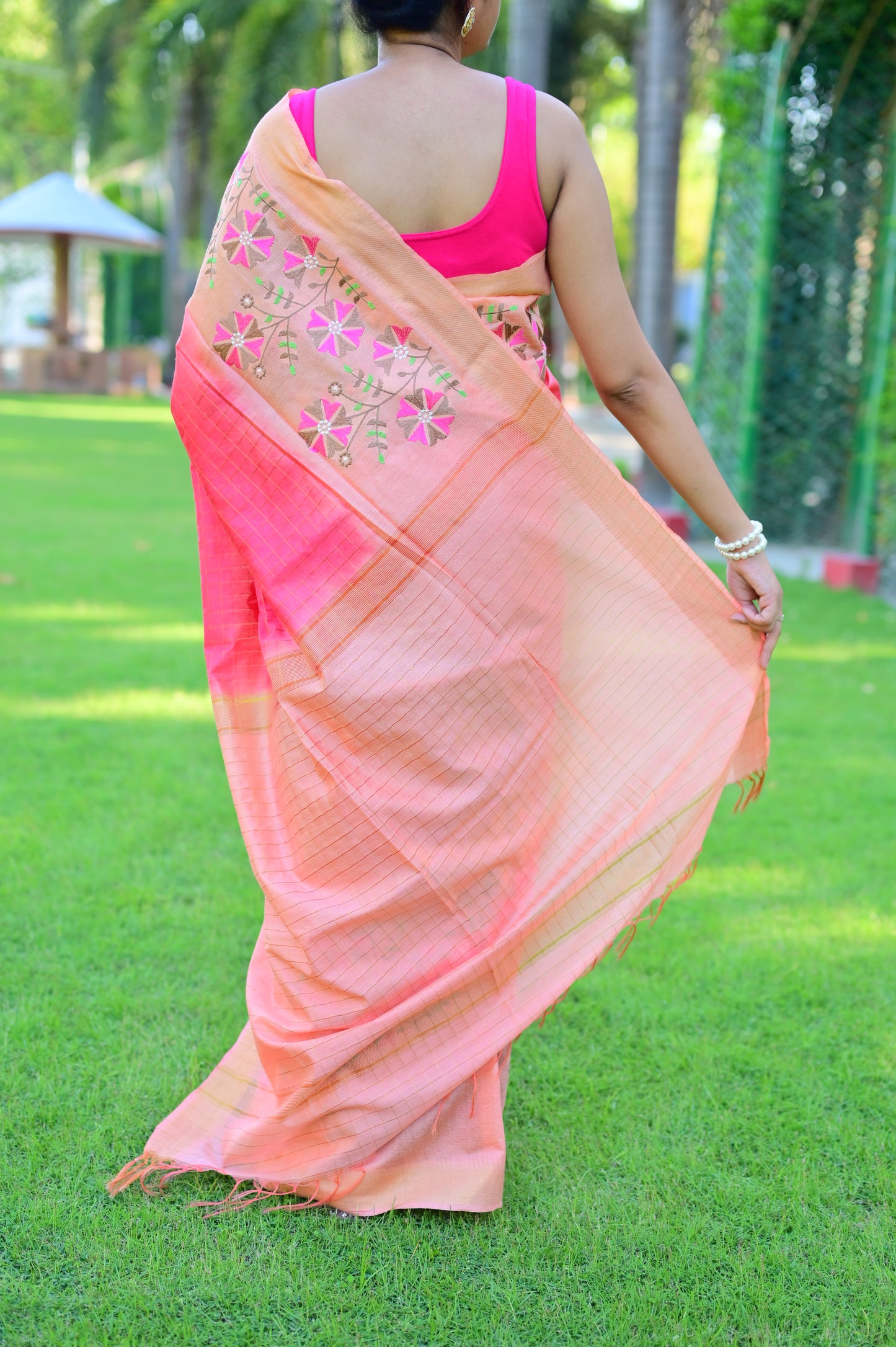 Gulraaz- Peach and Pink Chanderi Silk
