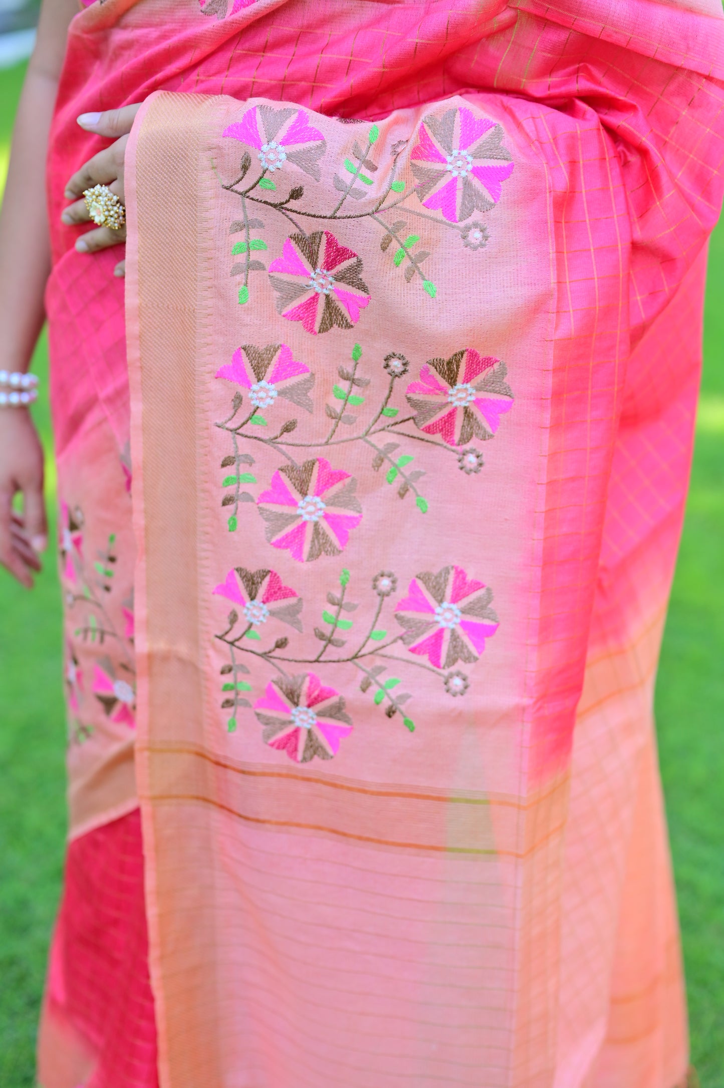Gulraaz- Peach and Pink Chanderi Silk