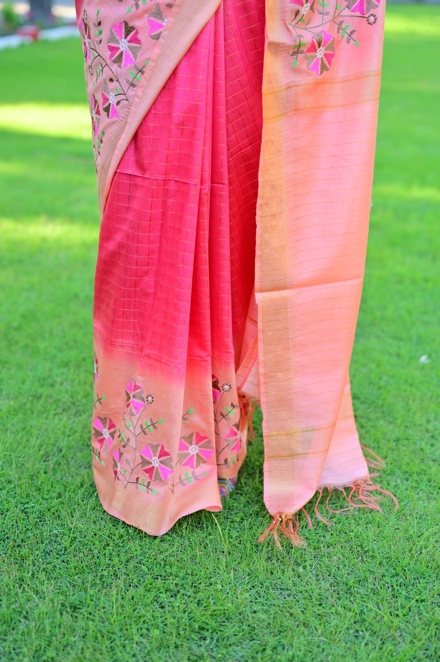 Gulraaz- Peach and Pink Chanderi Silk
