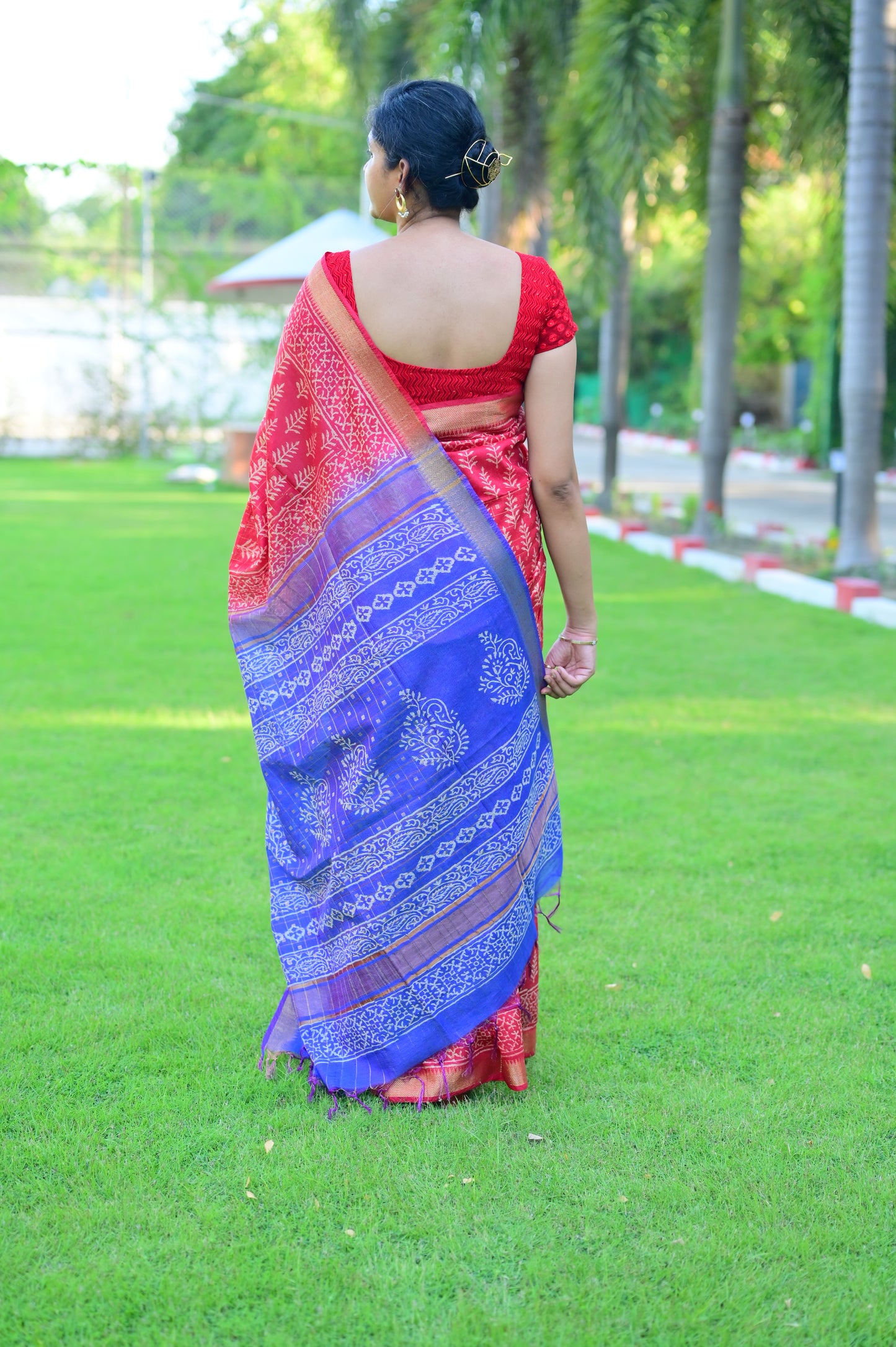 Raag-Ragini- Red-Blue Chanderi Print