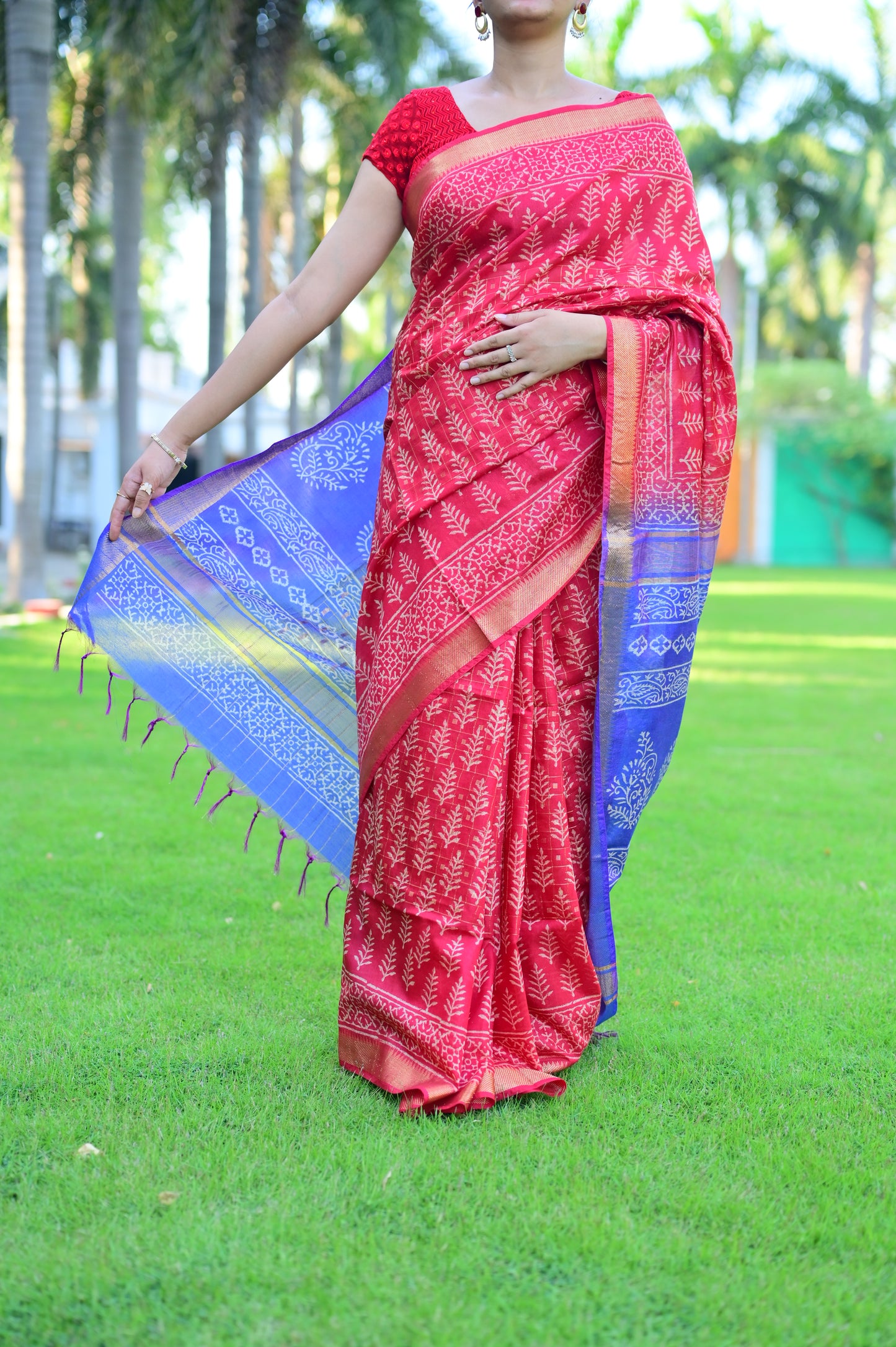Raag-Ragini- Red-Blue Chanderi Print