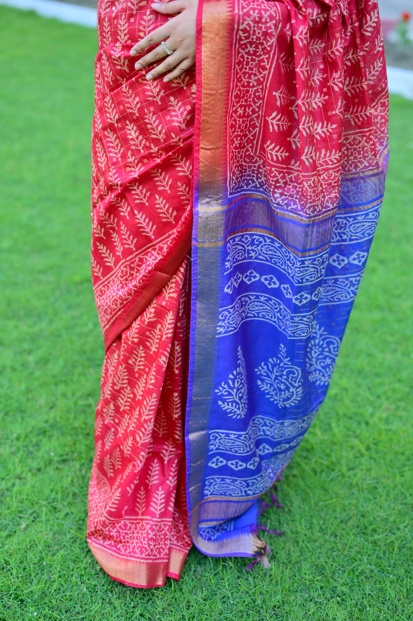 Raag-Ragini- Red-Blue Chanderi Print