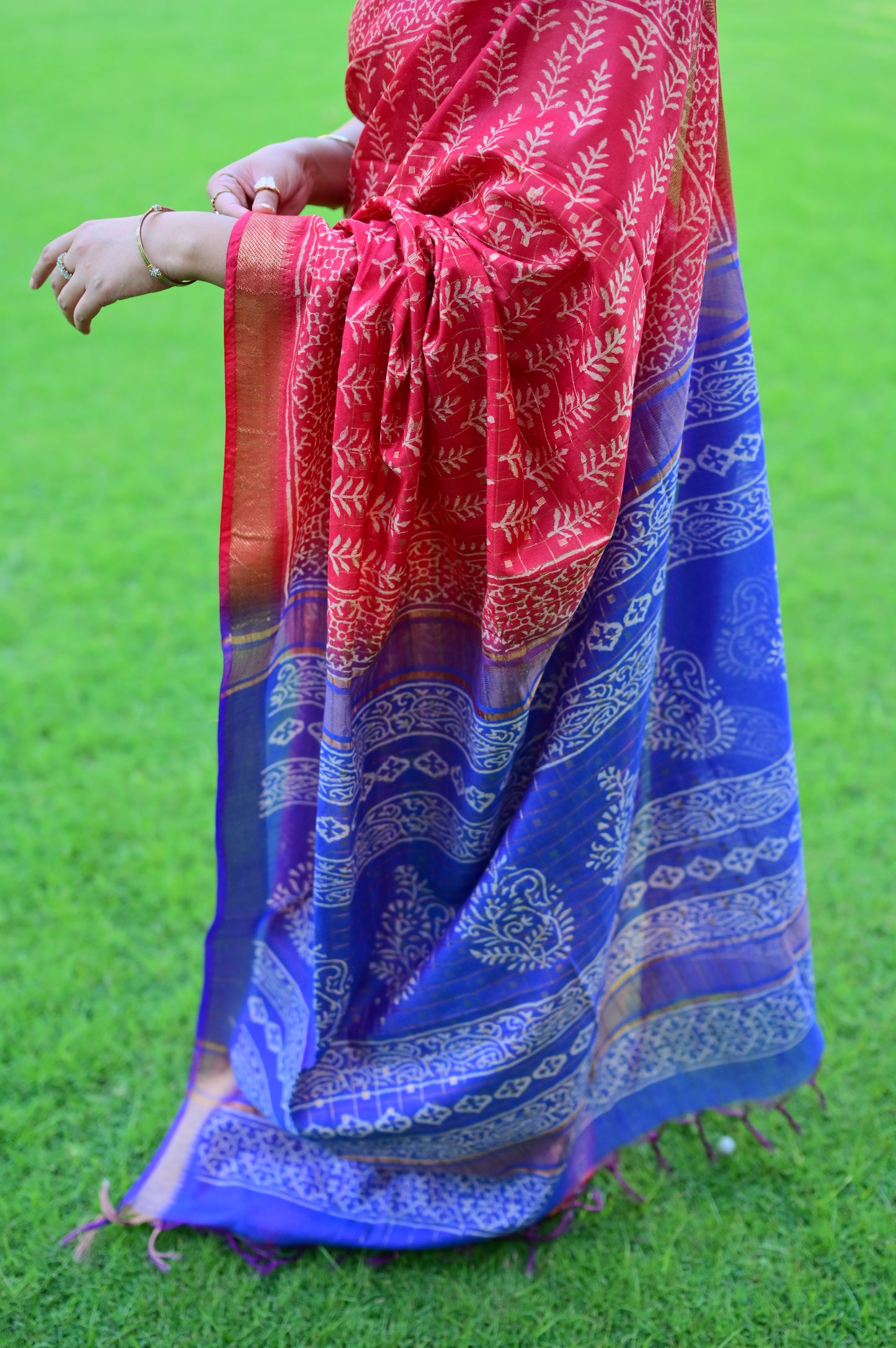 Raag-Ragini- Red-Blue Chanderi Print