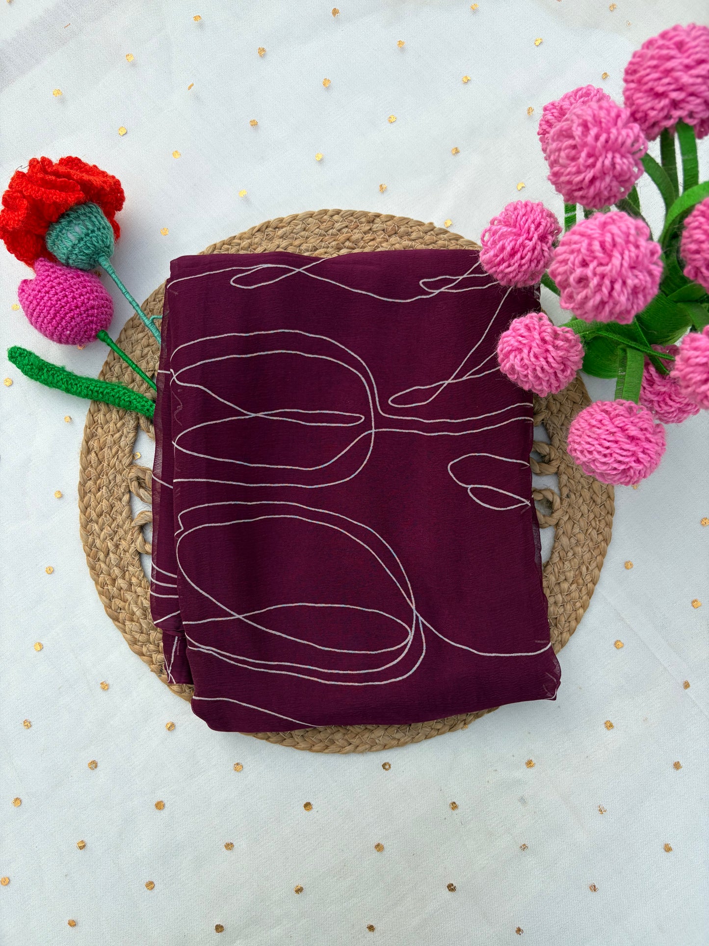 Wine Art Pure Chiffon Saree