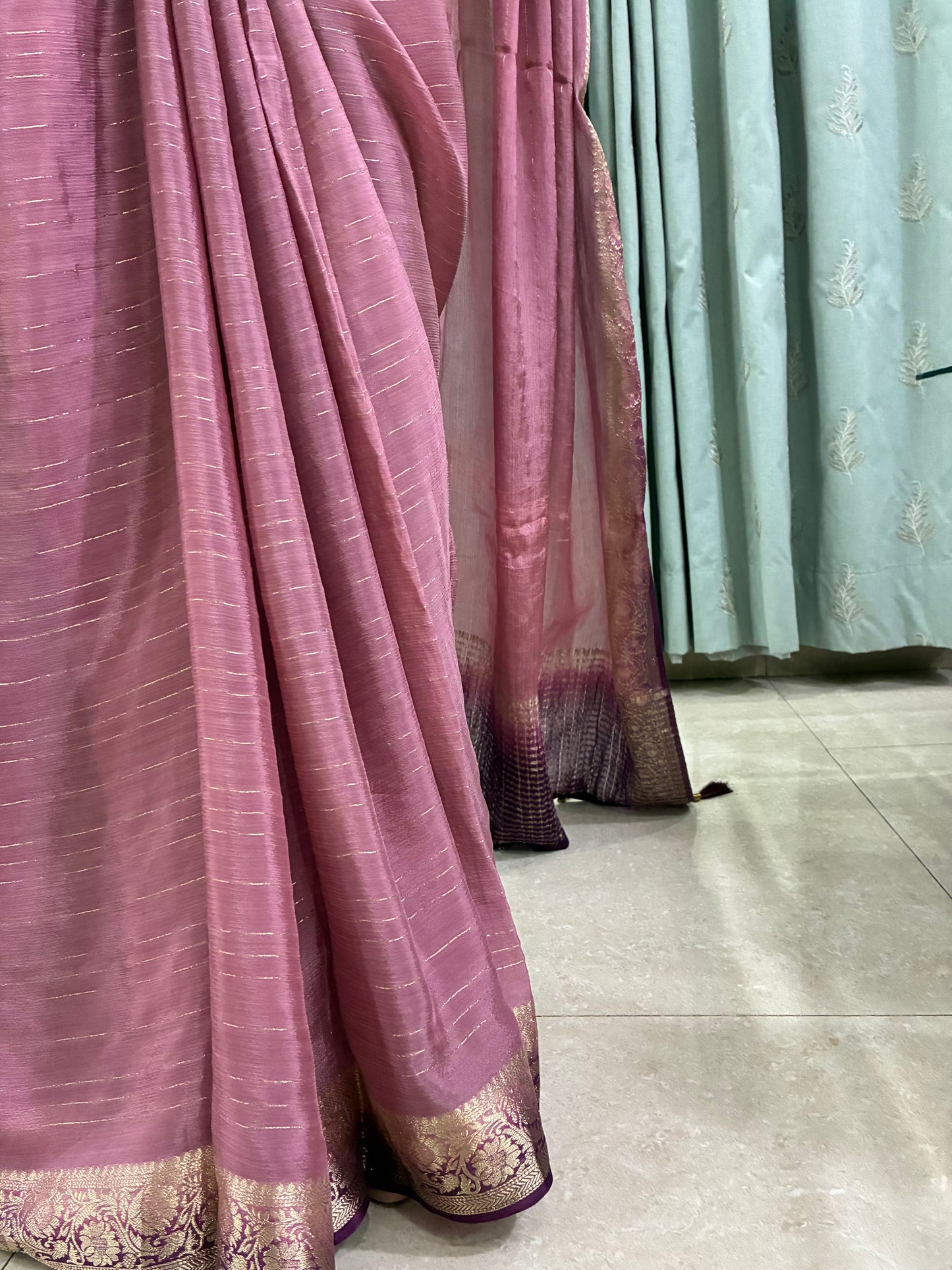Mauve Striped Chiffon Saree