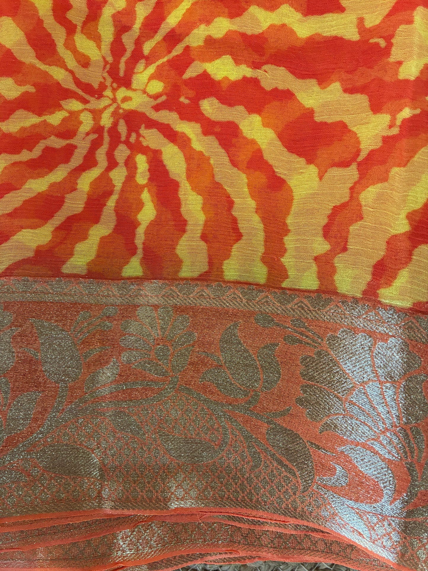 Yellow Orange with Border Pure Chiffon Saree