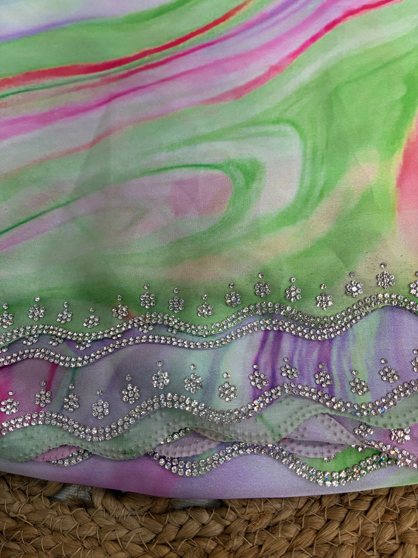 Multicolor Pastel Crepe Satin Saree