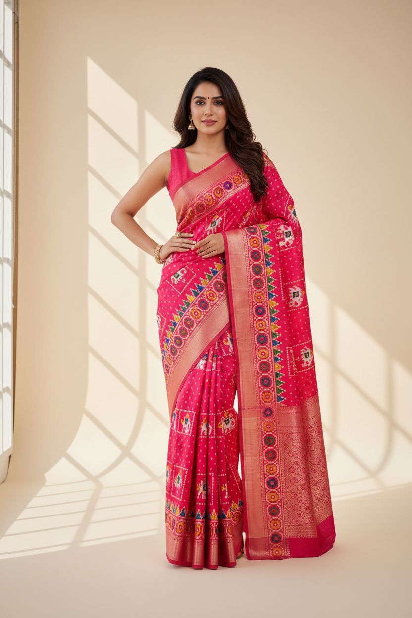Pink Pochampally Design Festive Saree